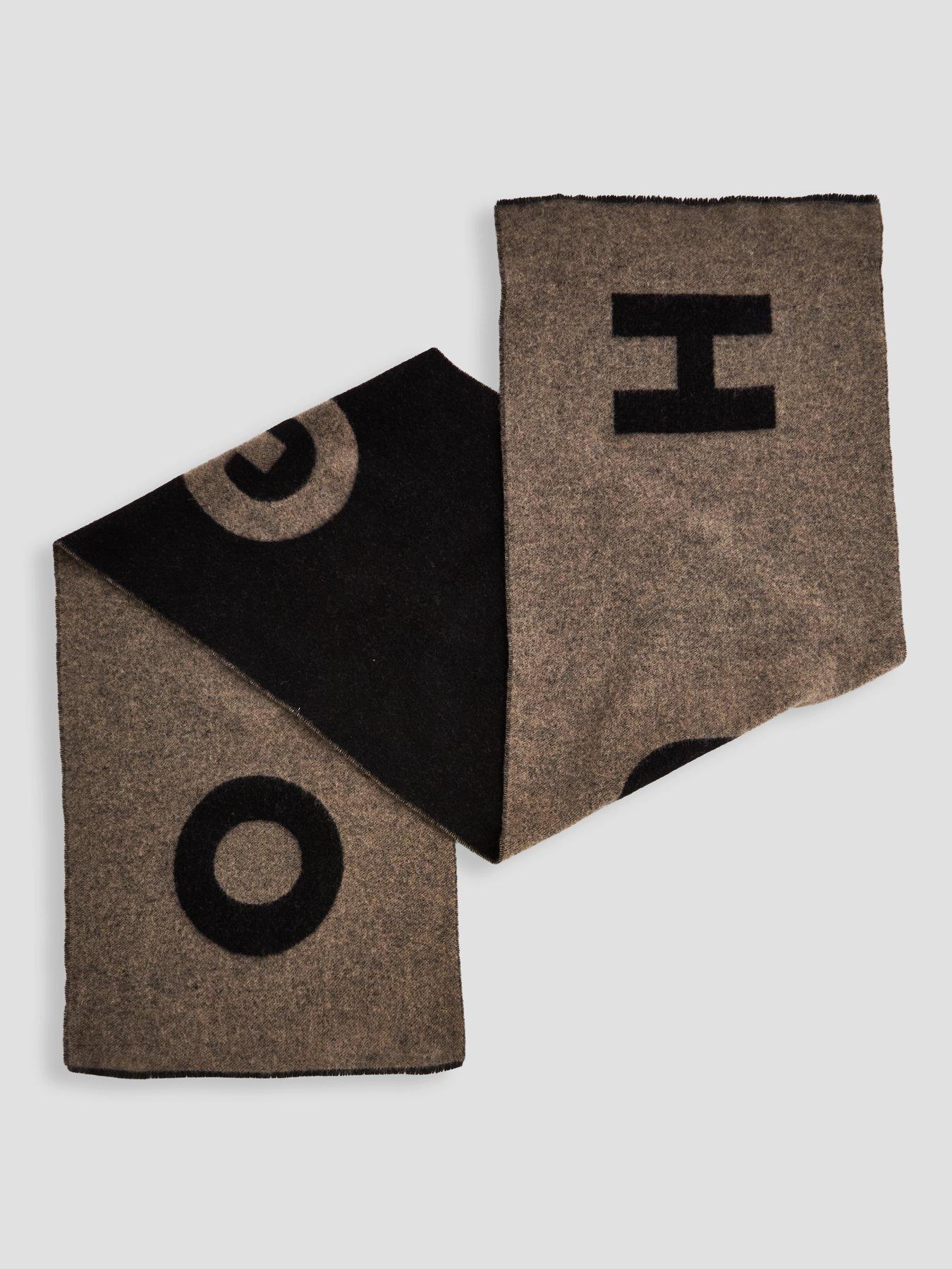 Image 2 of 4 of HUGO Mens Martyn Wool-Blend Two-Tone Logo Scarf - Brown