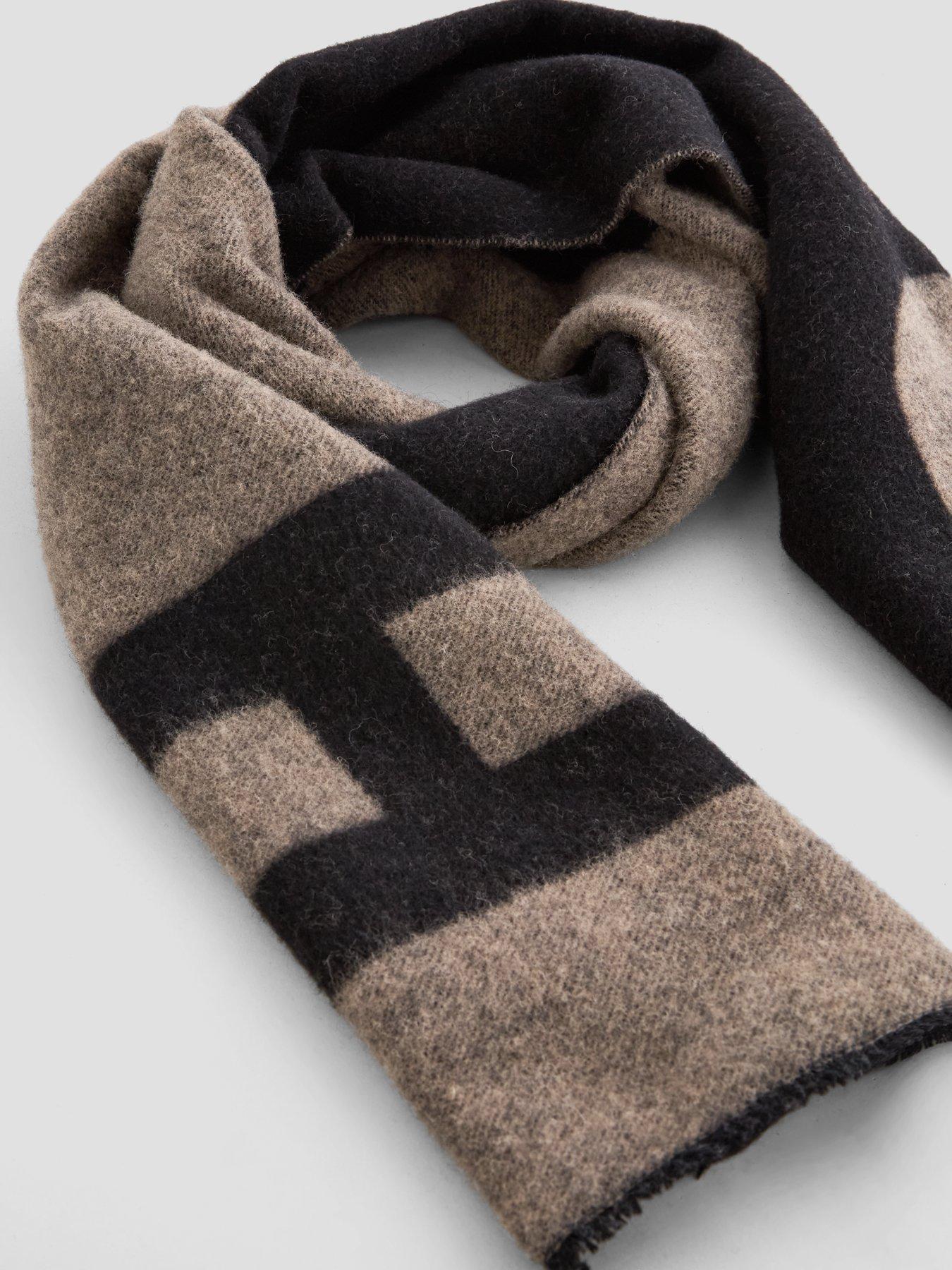 Image 3 of 4 of HUGO Mens Martyn Wool-Blend Two-Tone Logo Scarf - Brown