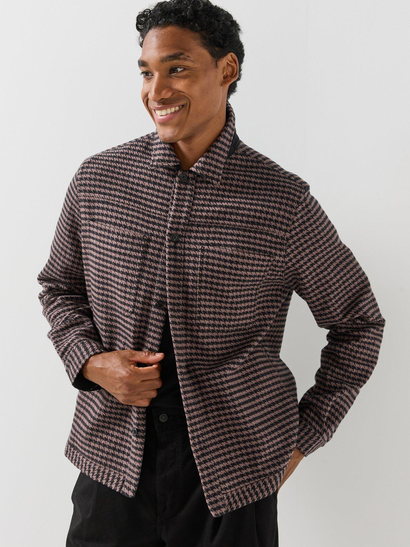 Image 6 of 6 of HUGO Mens Regular Fit Checked Overshirt - Brown