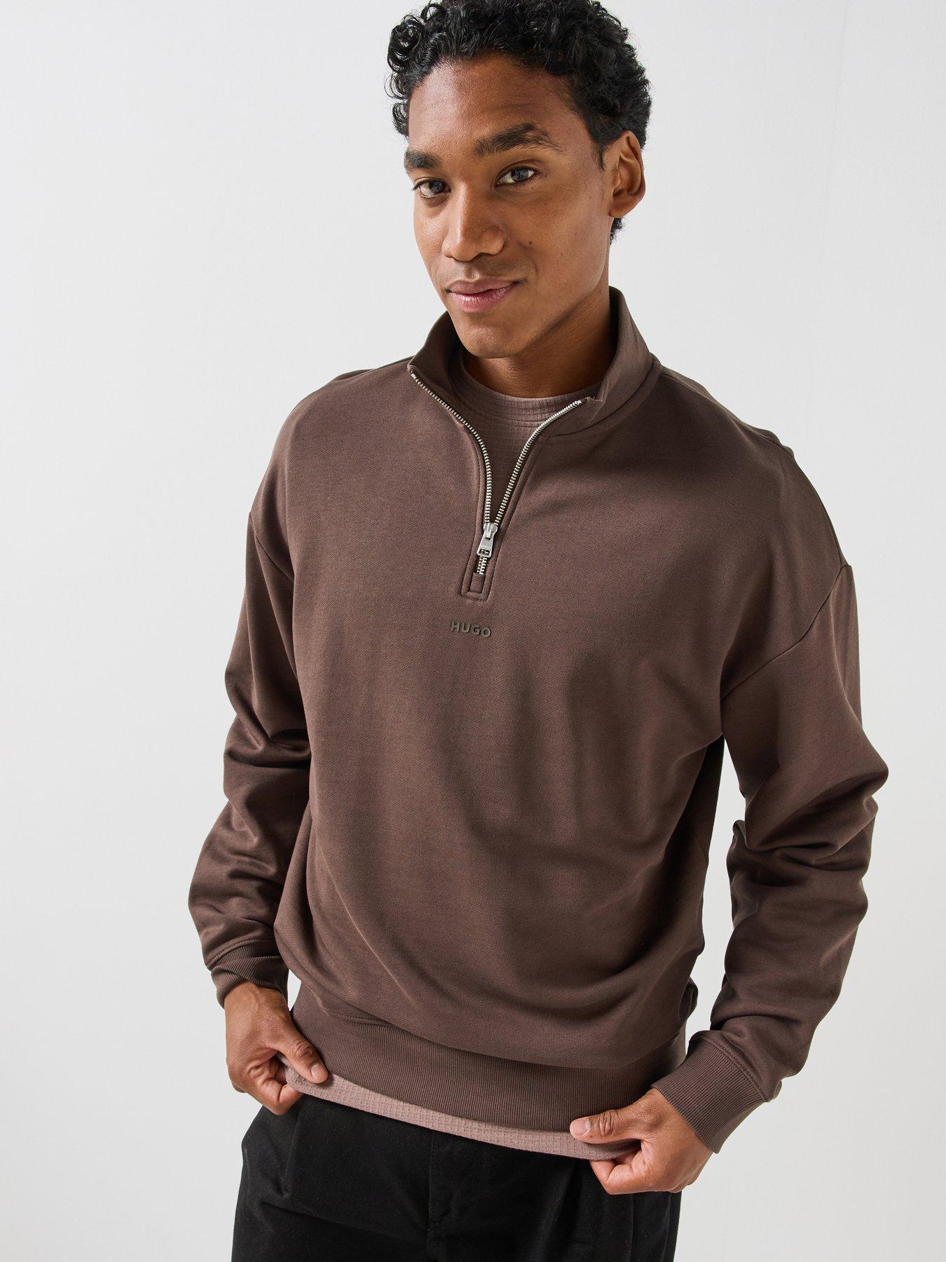 Image 1 of 5 of HUGO HUGO Mens Relaxed Fit Quarter Zip Sweatshirt - Brown
