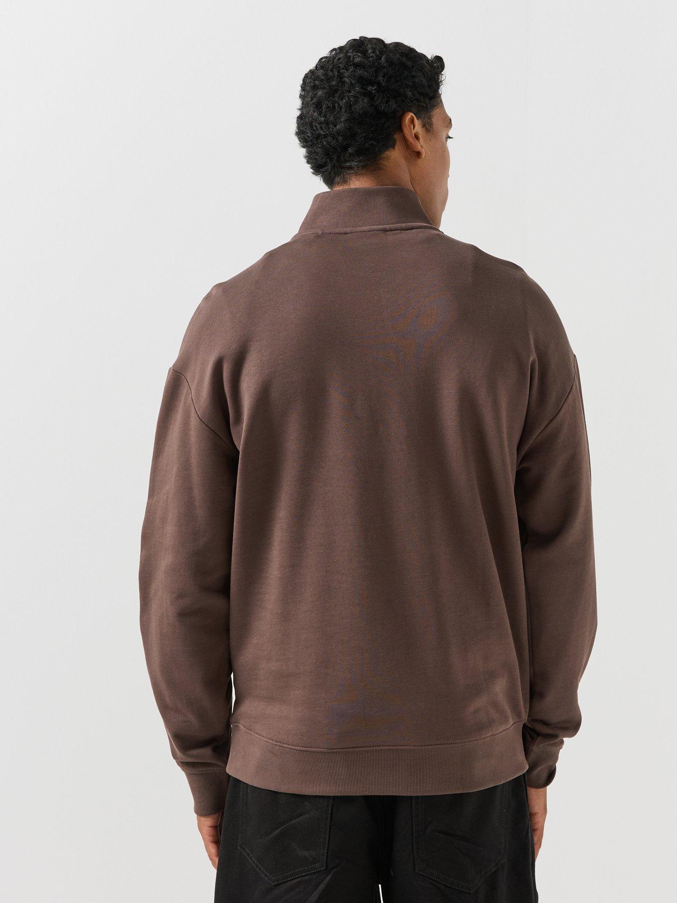 Image 2 of 5 of HUGO HUGO Mens Relaxed Fit Quarter Zip Sweatshirt - Brown