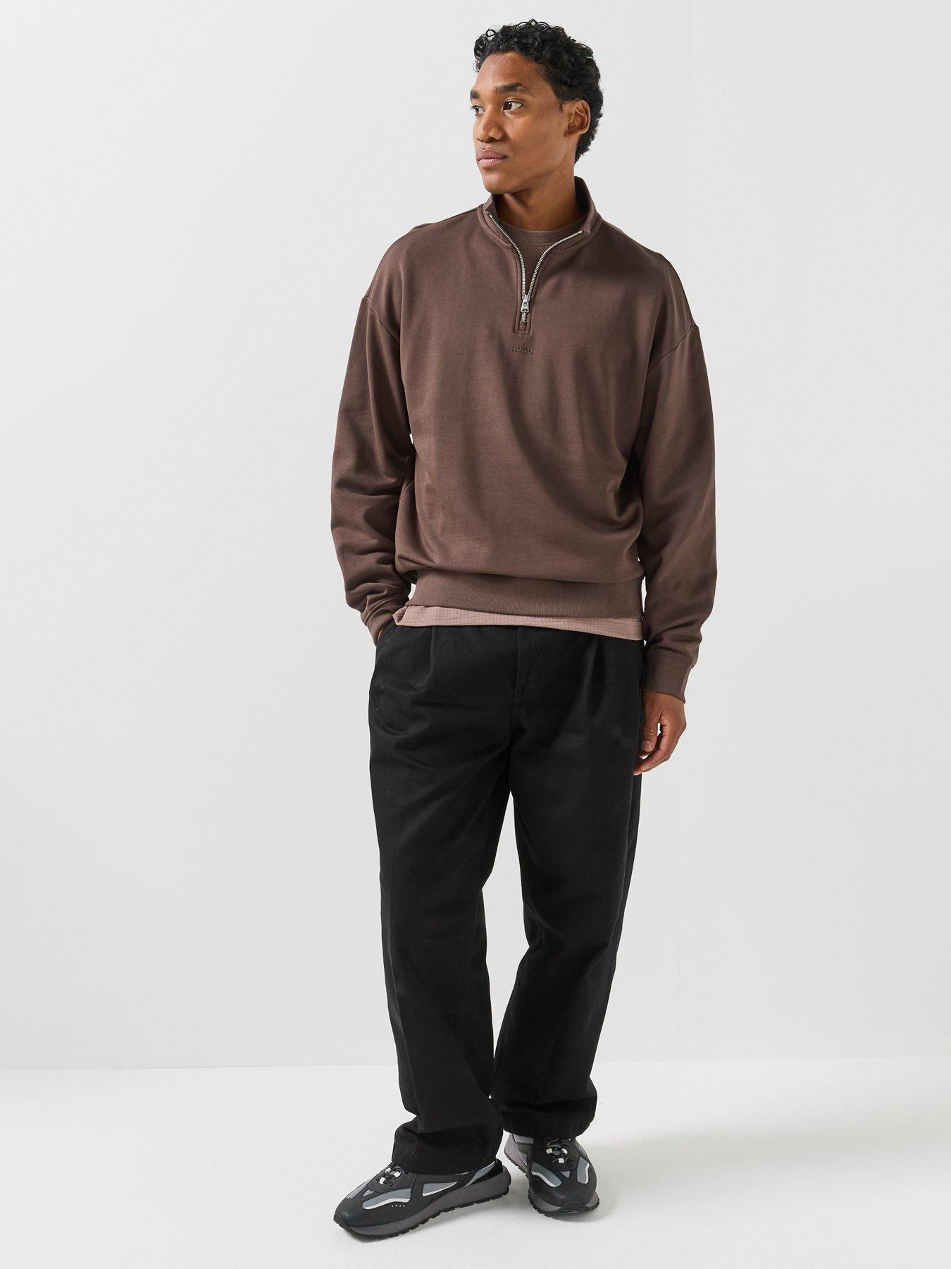 Image 3 of 5 of HUGO HUGO Mens Relaxed Fit Quarter Zip Sweatshirt - Brown