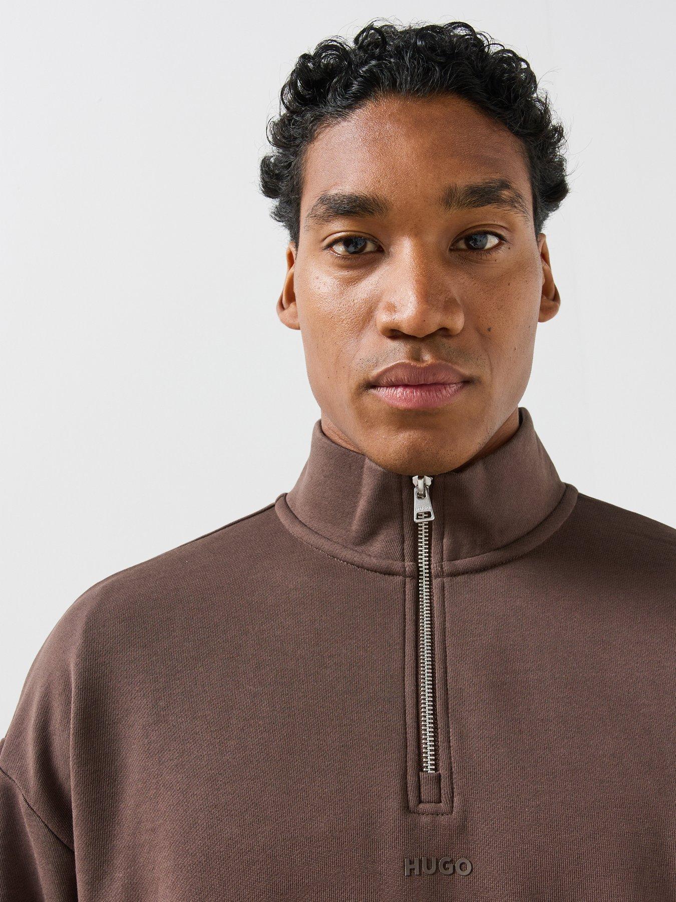Image 4 of 5 of HUGO HUGO Mens Relaxed Fit Quarter Zip Sweatshirt - Brown