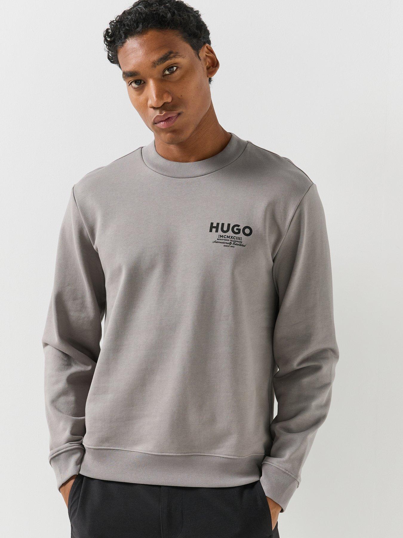 Image 1 of 6 of HUGO Hugo Mens Nespon Regular Fit Crew Neck Sweatshirt - Dark Grey