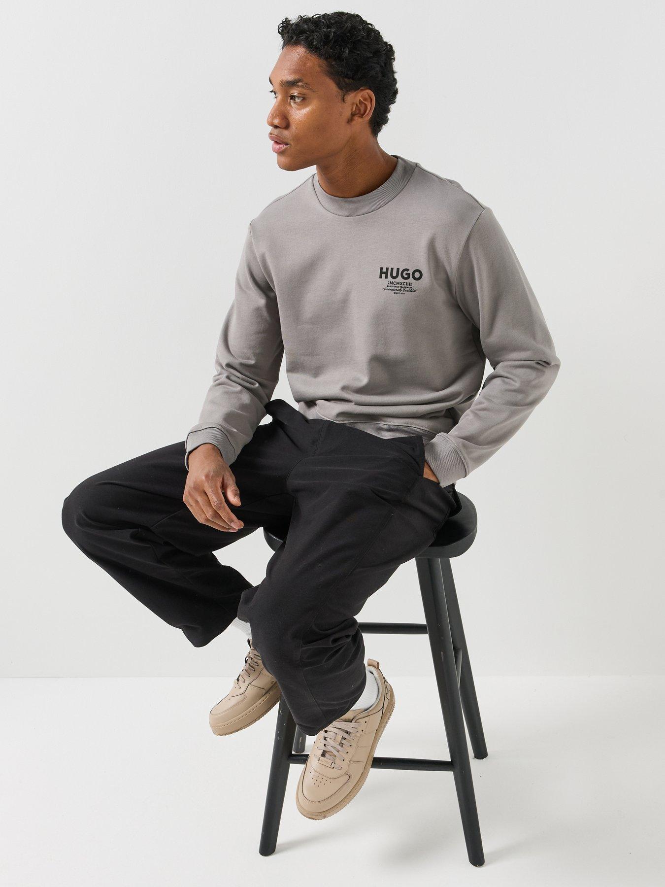 Image 3 of 6 of HUGO Hugo Mens Nespon Regular Fit Crew Neck Sweatshirt - Dark Grey