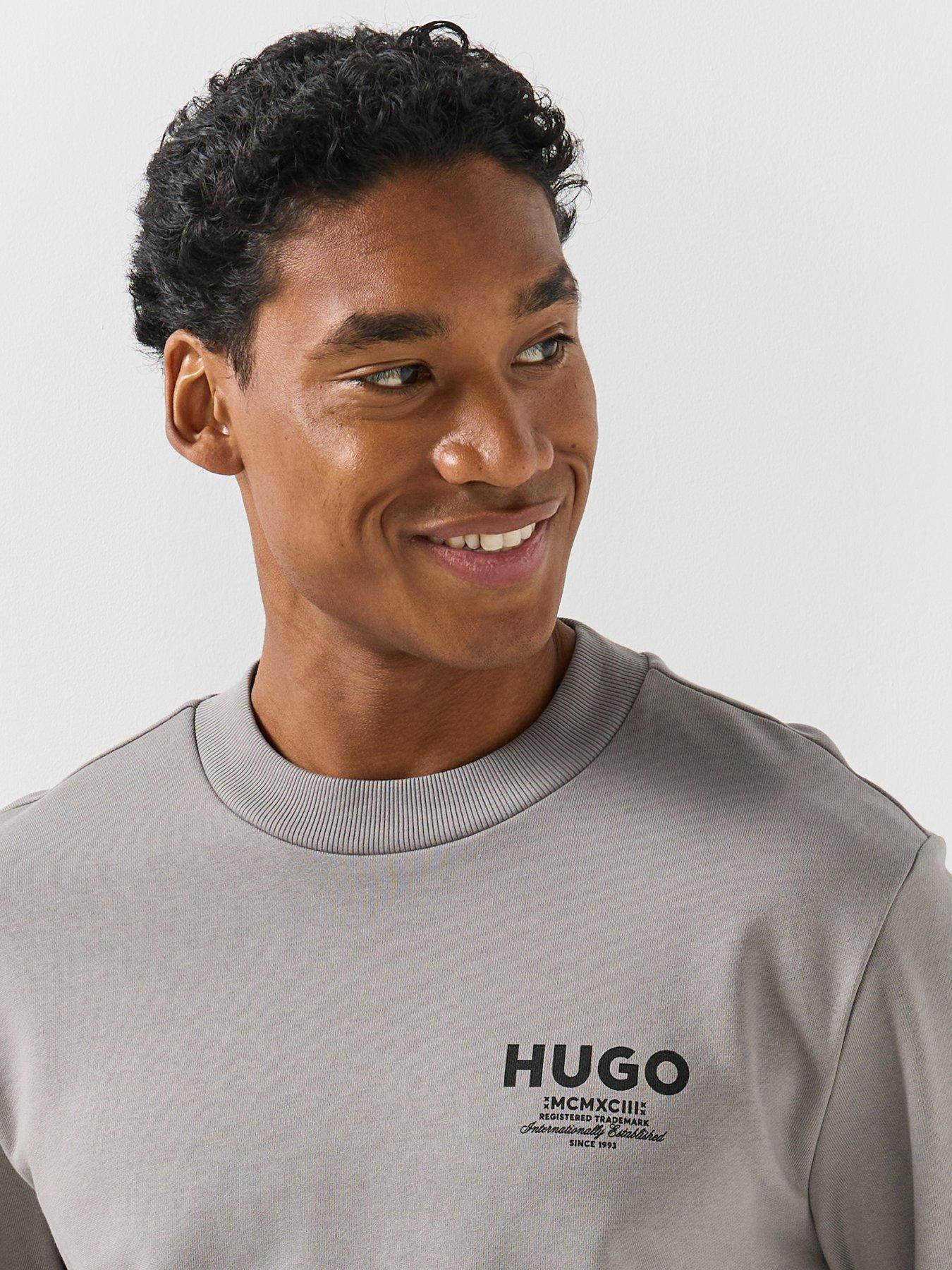 Image 4 of 6 of HUGO Hugo Mens Nespon Regular Fit Crew Neck Sweatshirt - Dark Grey