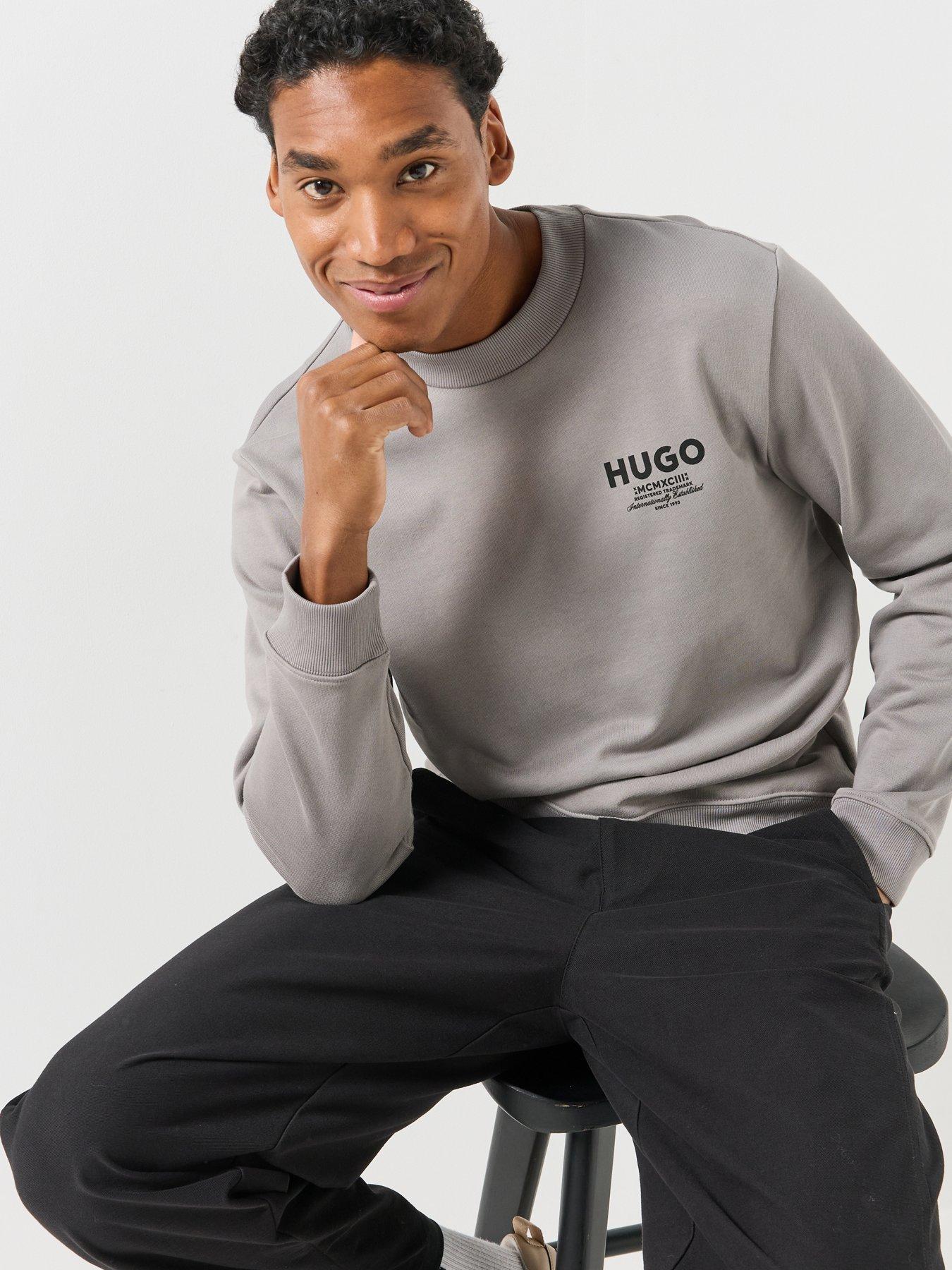 Image 5 of 6 of HUGO Hugo Mens Nespon Regular Fit Crew Neck Sweatshirt - Dark Grey