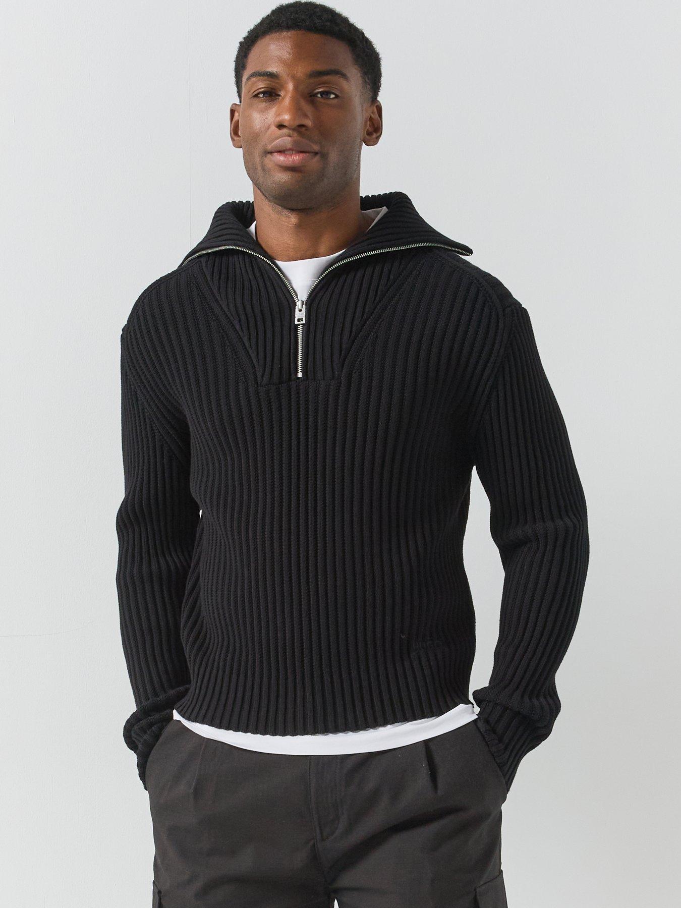 HUGO Srithon Rib 1/4 Zip Knitted Jumper - Black