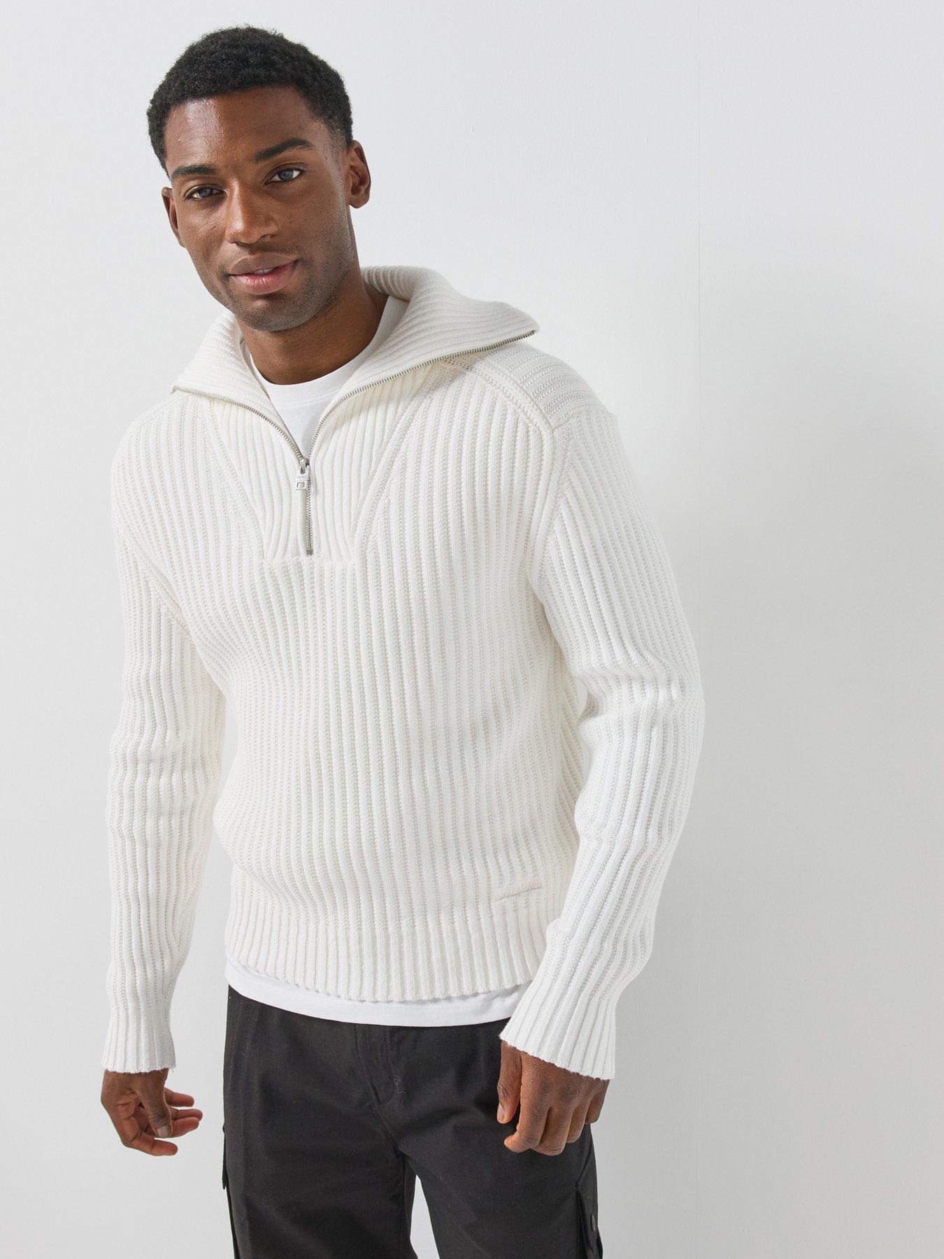 Image 1 of 6 of HUGO Srithon Rib 1/4 Zip Knitted Jumper - White
