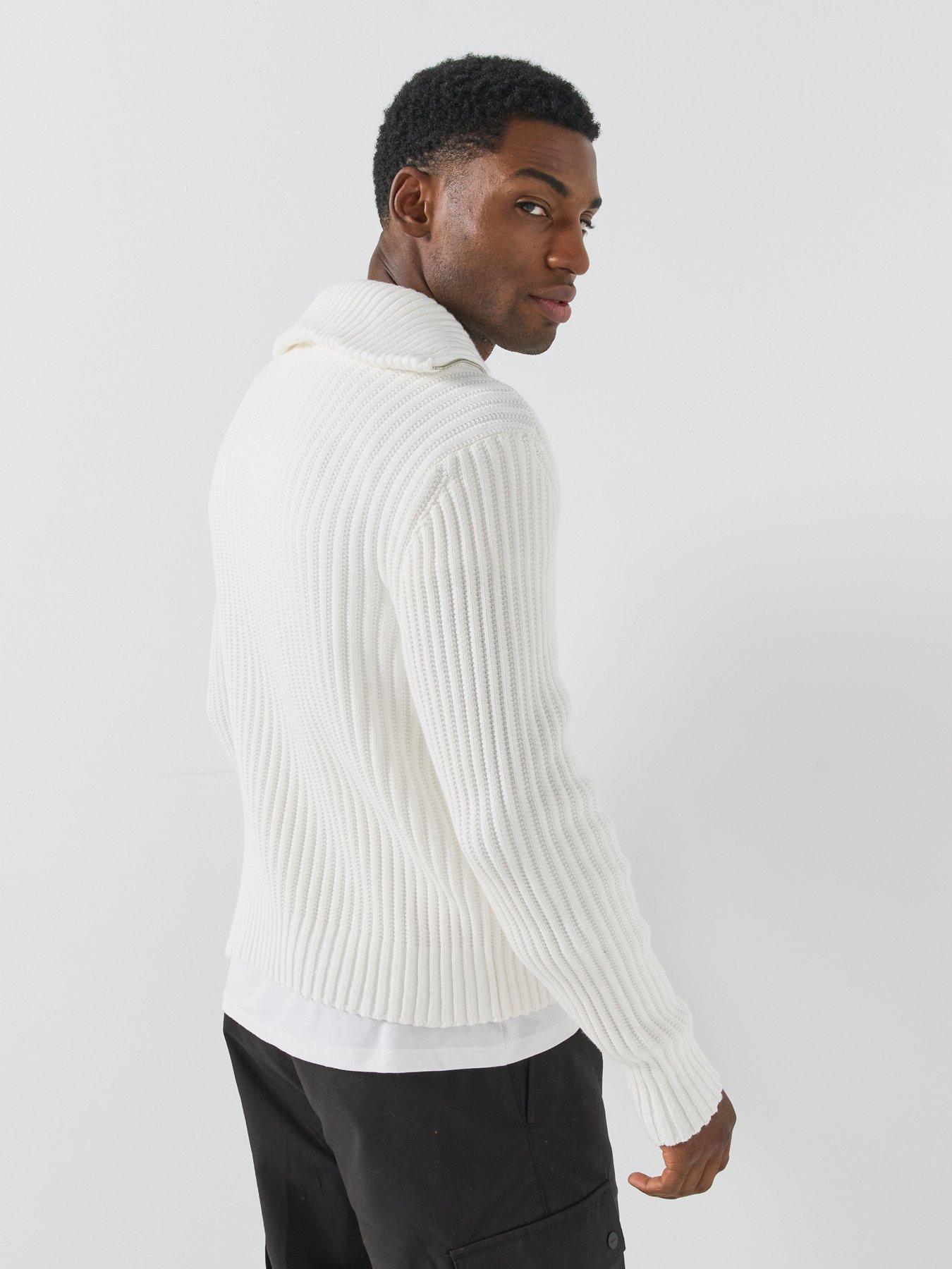 Image 2 of 6 of HUGO Srithon Rib 1/4 Zip Knitted Jumper - White