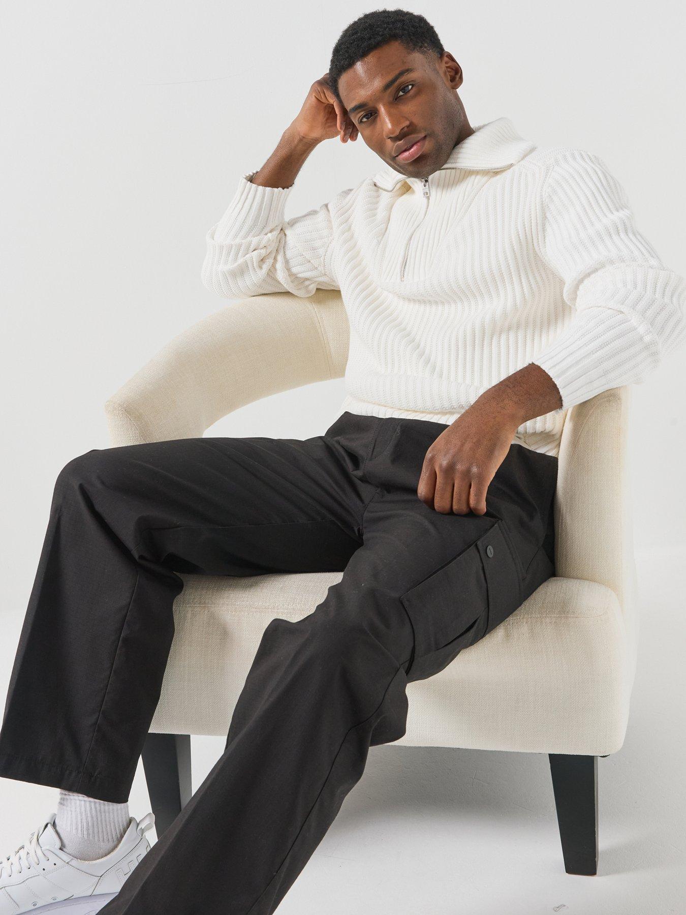 Image 3 of 6 of HUGO Srithon Rib 1/4 Zip Knitted Jumper - White