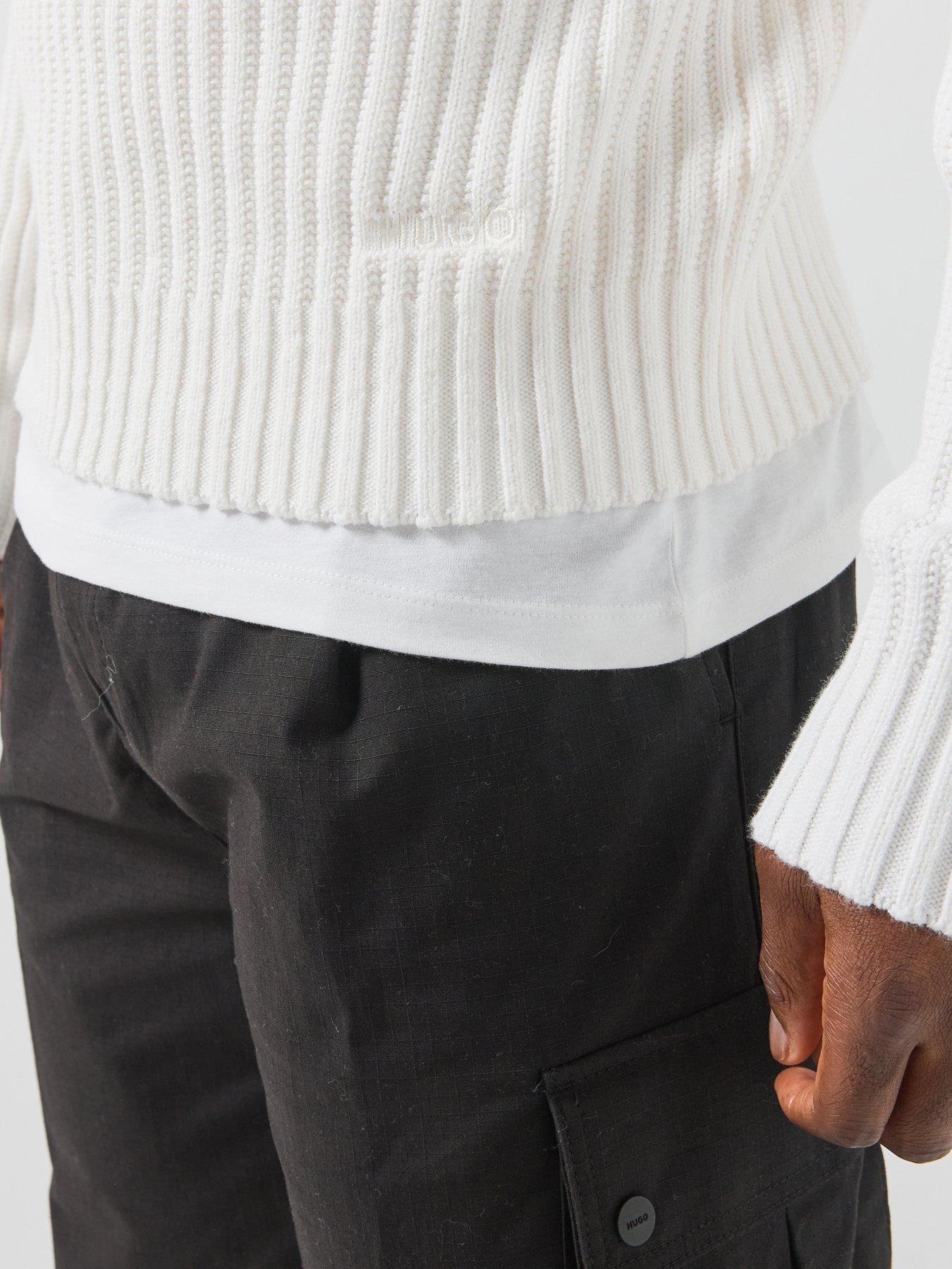 Image 4 of 6 of HUGO Srithon Rib 1/4 Zip Knitted Jumper - White