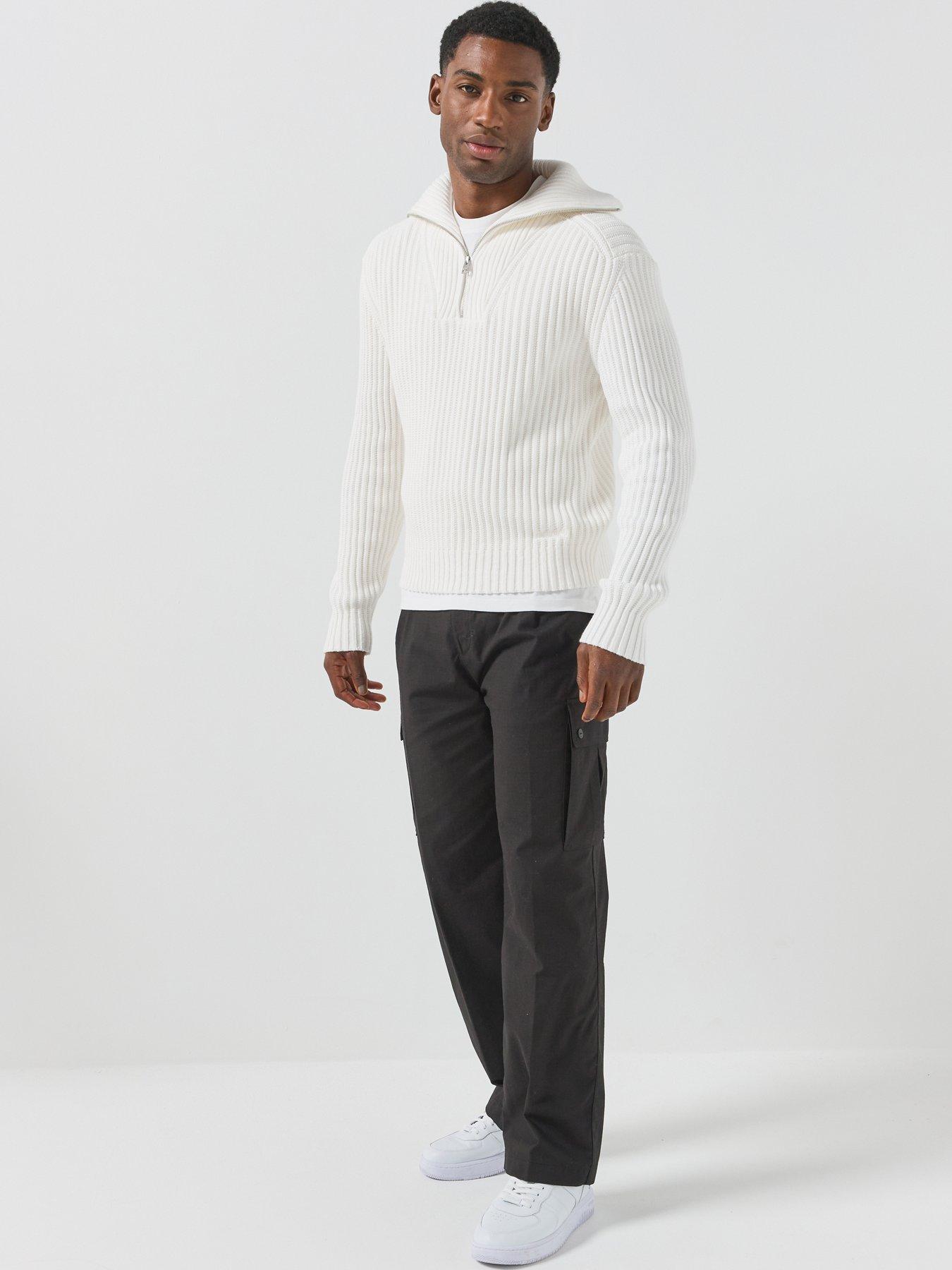 Image 5 of 6 of HUGO Srithon Rib 1/4 Zip Knitted Jumper - White