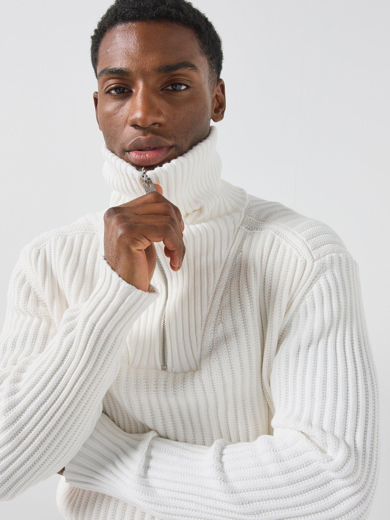 Image 6 of 6 of HUGO Srithon Rib 1/4 Zip Knitted Jumper - White
