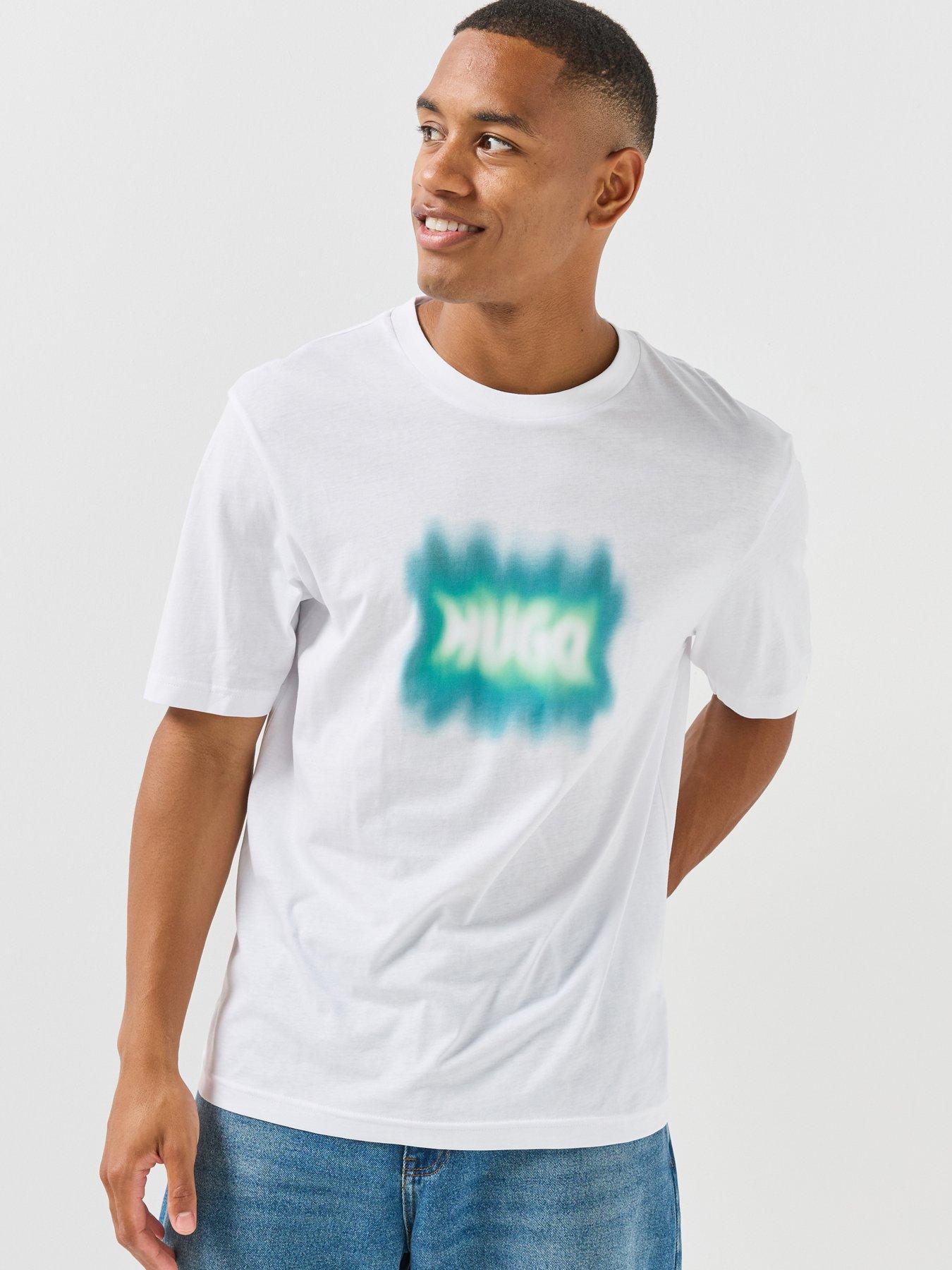Image 1 of 6 of HUGO Mens Nuiden Regular Fit Logo Print T-Shirt - White