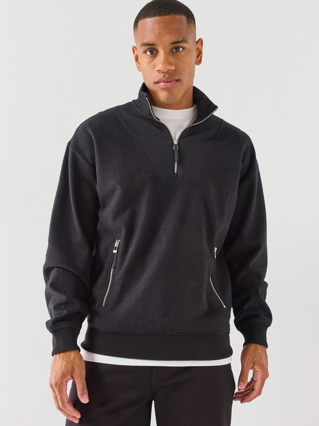 HUGO Derenzip Alpine Relaxed Fit Quarter Zip Sweatshirt - Black