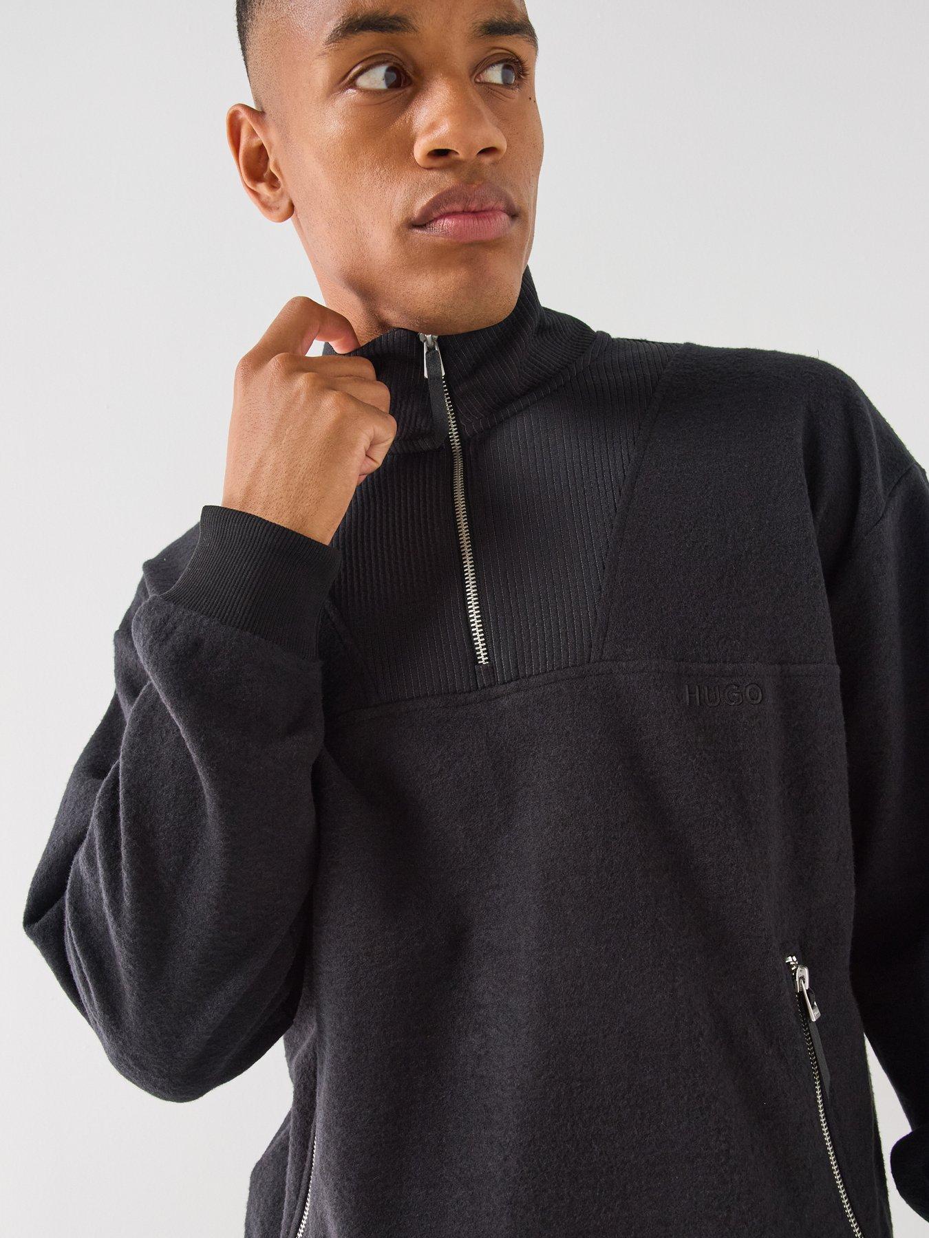 Image 4 of 6 of HUGO Derenzip Alpine Relaxed Fit Quarter Zip Sweatshirt - Black