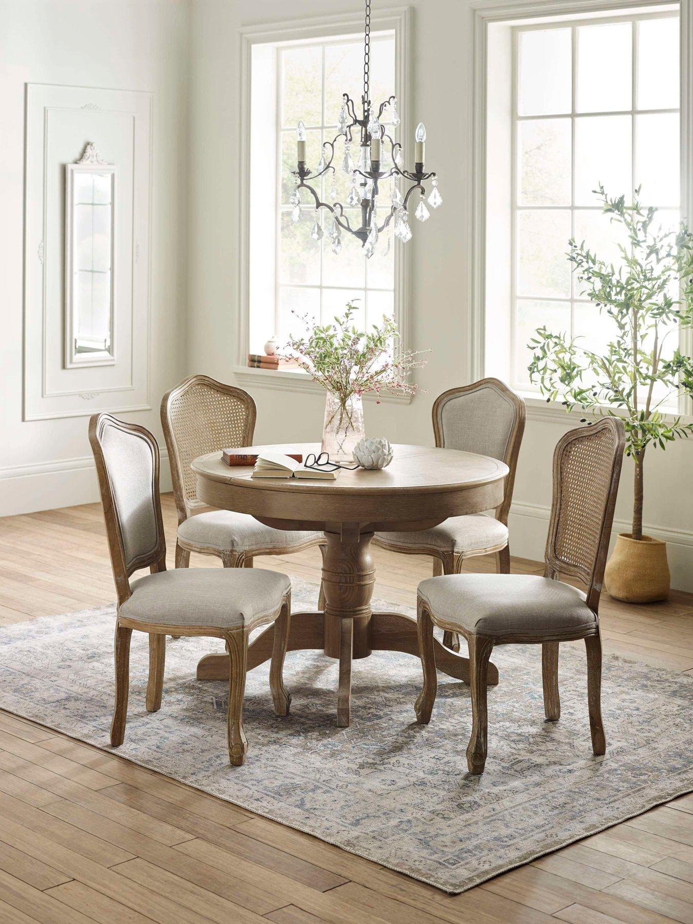 Julian Bowen Camille Round Table, 2 Rattan + 2 Upholstered Chairs