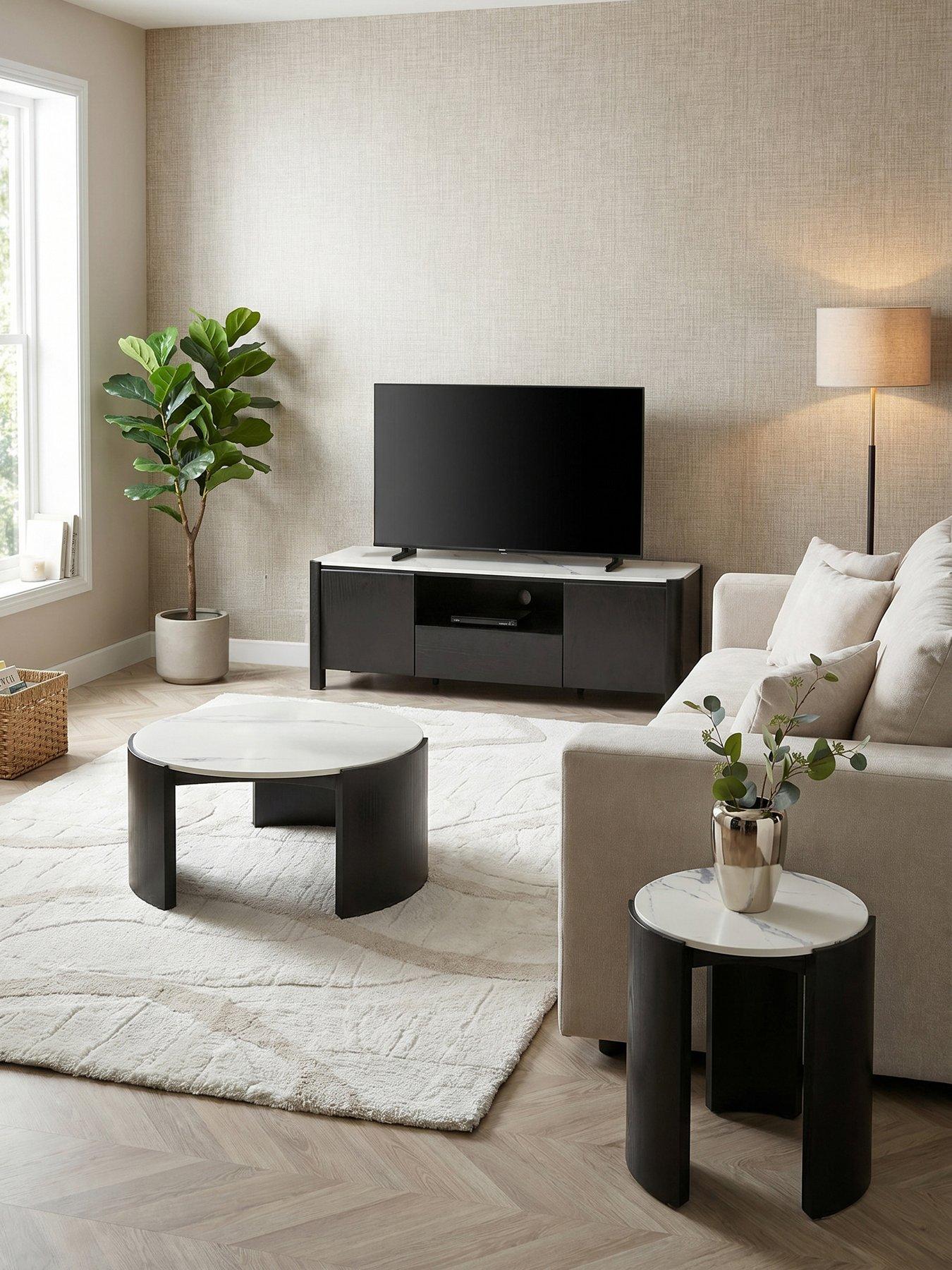 The Very Collection 3 Piece Verity Package Deal - Side Table, Coffee Table and TV Unit - White/Black