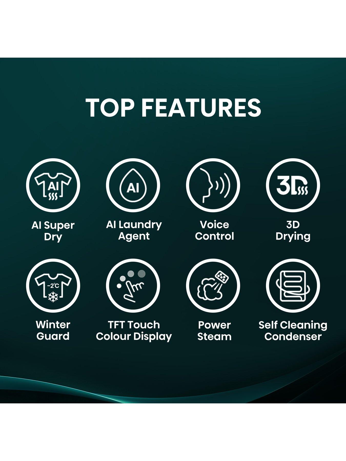 Image 2 of 7 of Hisense 3D Drying 7i Series DH7I108BBAB1 WiFi-enabled 10kg, AI Heat Pump Tumble Dryer with Voice Control - Black - A+++ Rated