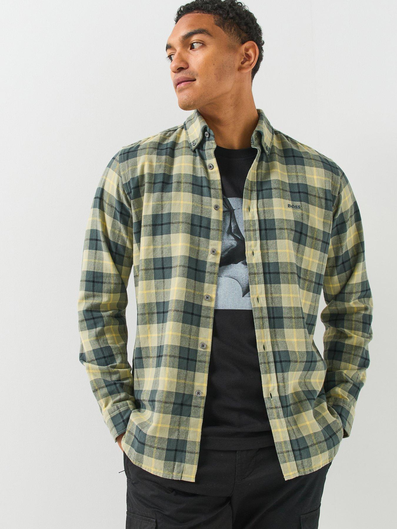 BOSS Rickert_M Check Regular Fit Oxford Shirt - Light Green