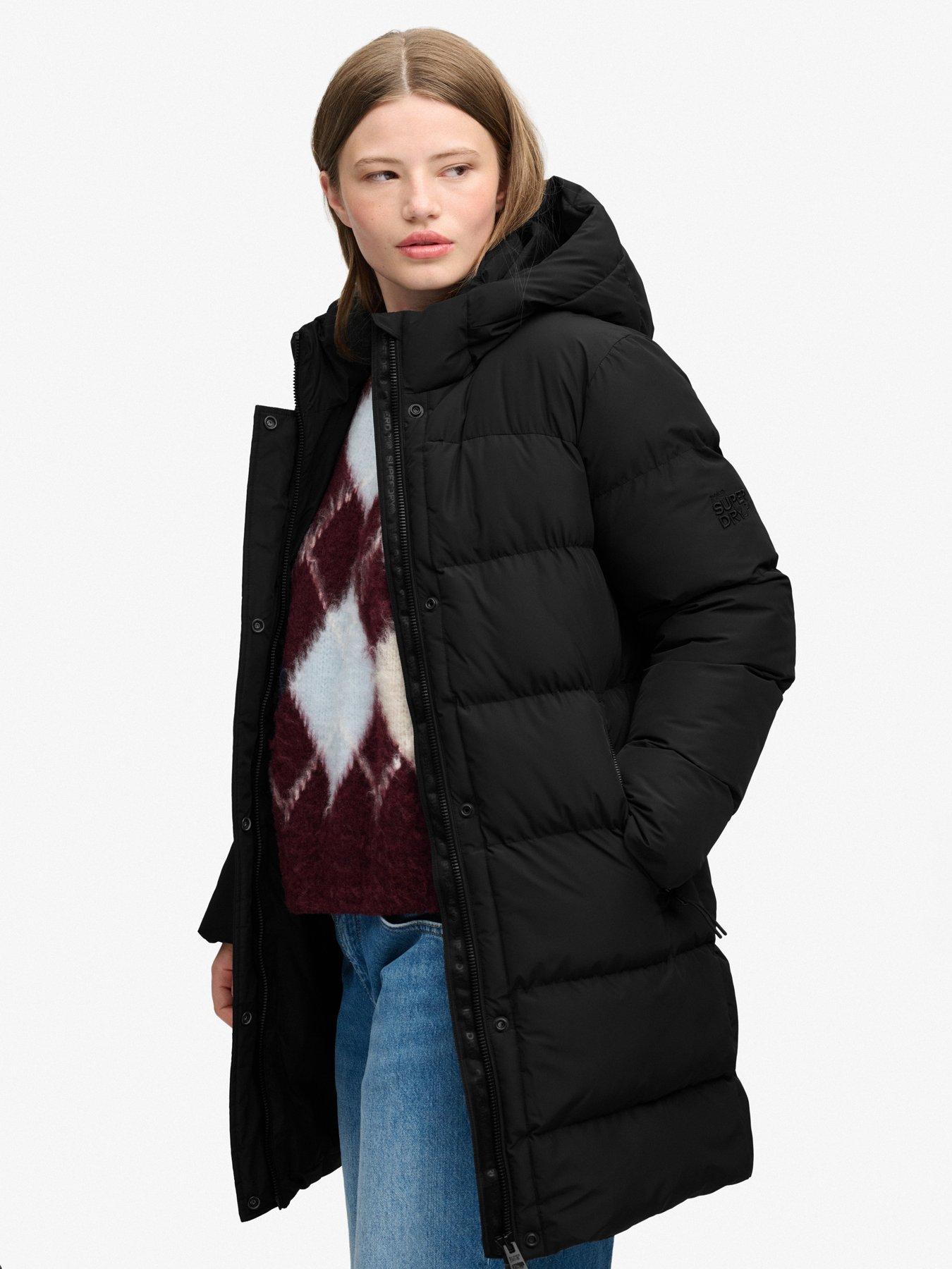 Image 4 of 7 of Superdry Womens Hooded Quilted Midi Puffer Jacket - Black