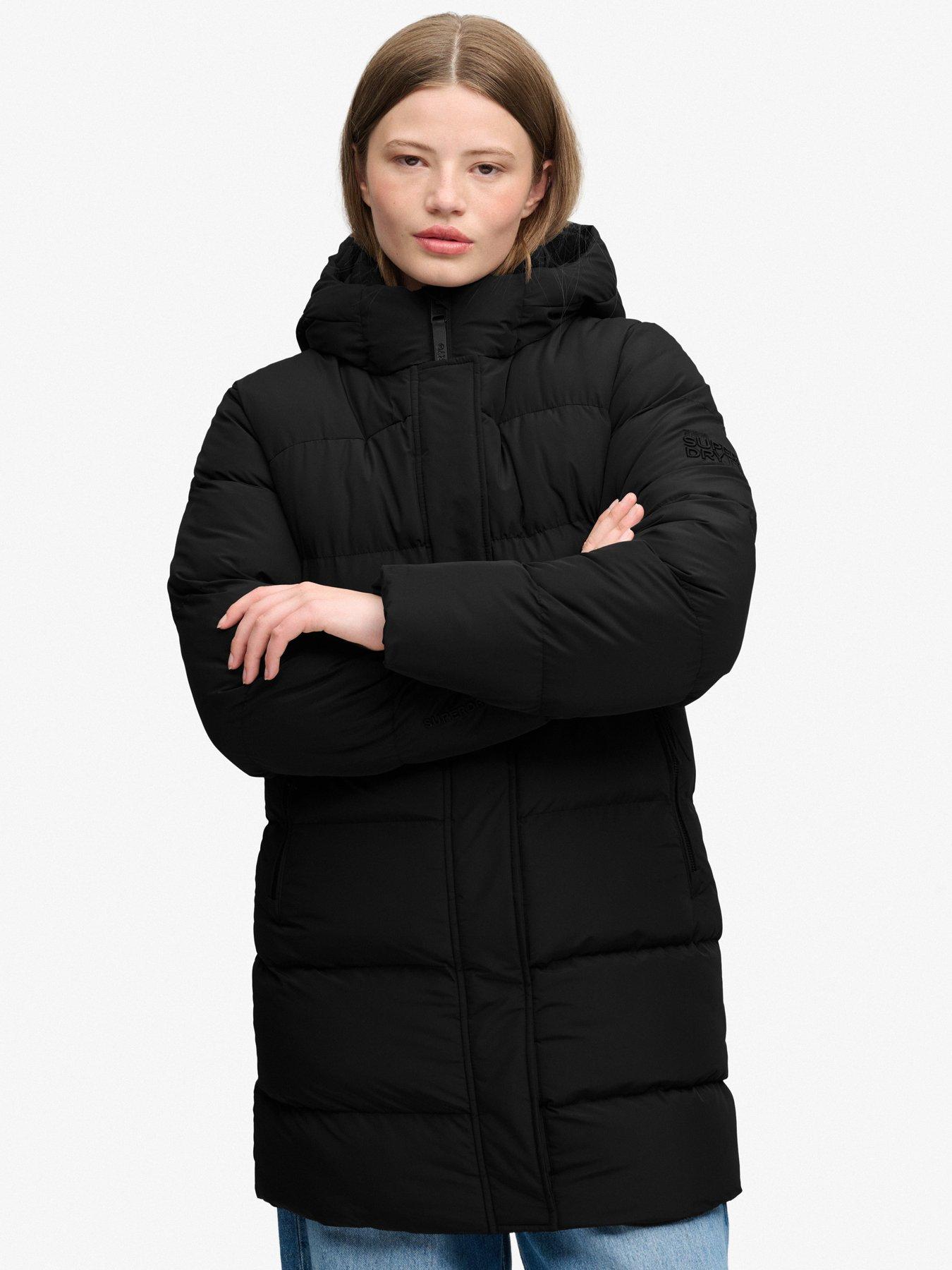 Image 5 of 7 of Superdry Womens Hooded Quilted Midi Puffer Jacket - Black
