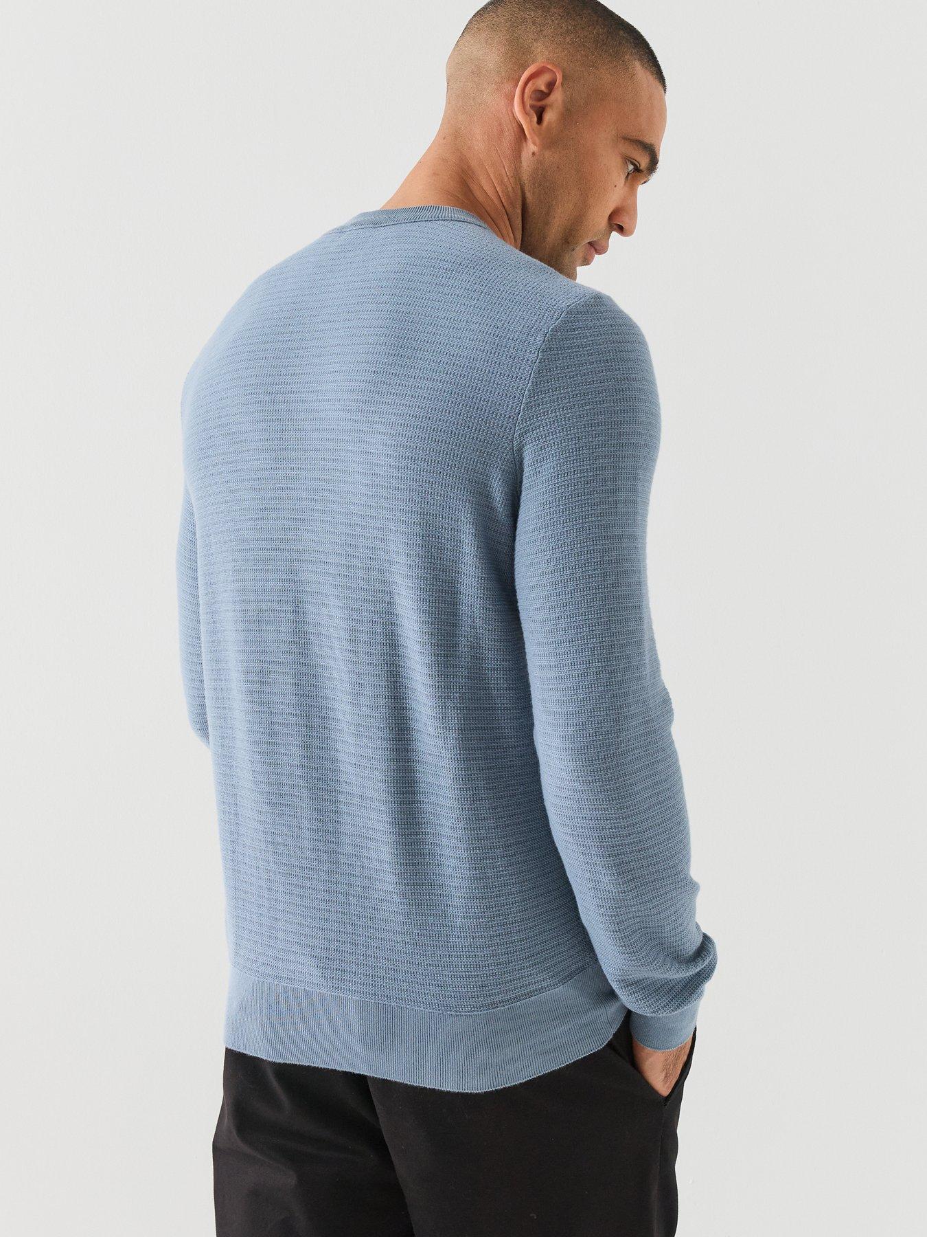 Image 2 of 6 of BOSS Mens Anion Cotton-Cashmere Textured Crew Neck Jumper - Blue