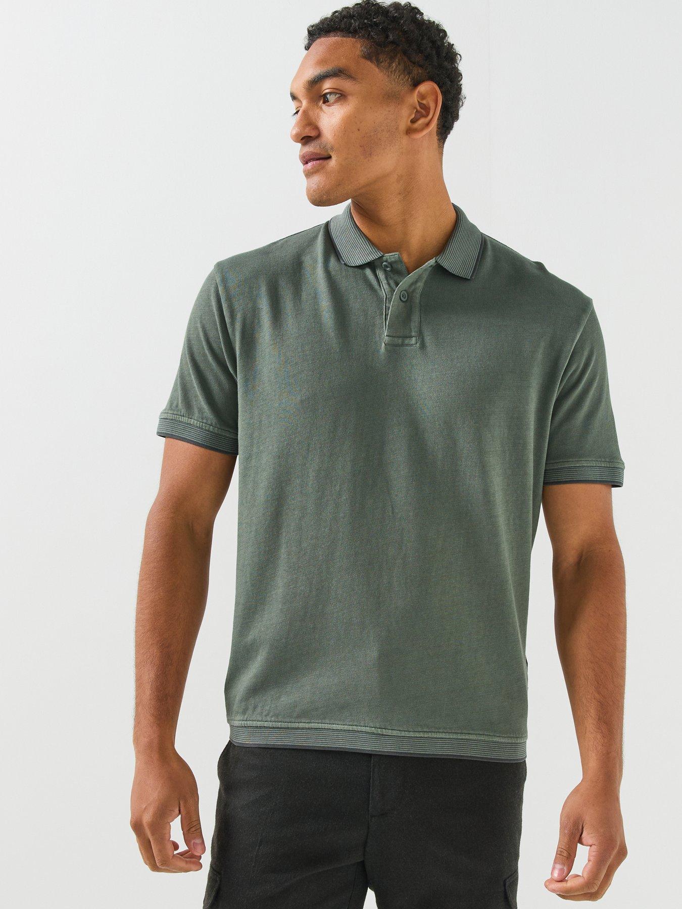 Image 1 of 6 of BOSS Pe_Casts Shadow Cast Tipped Polo Shirt - Dark Green