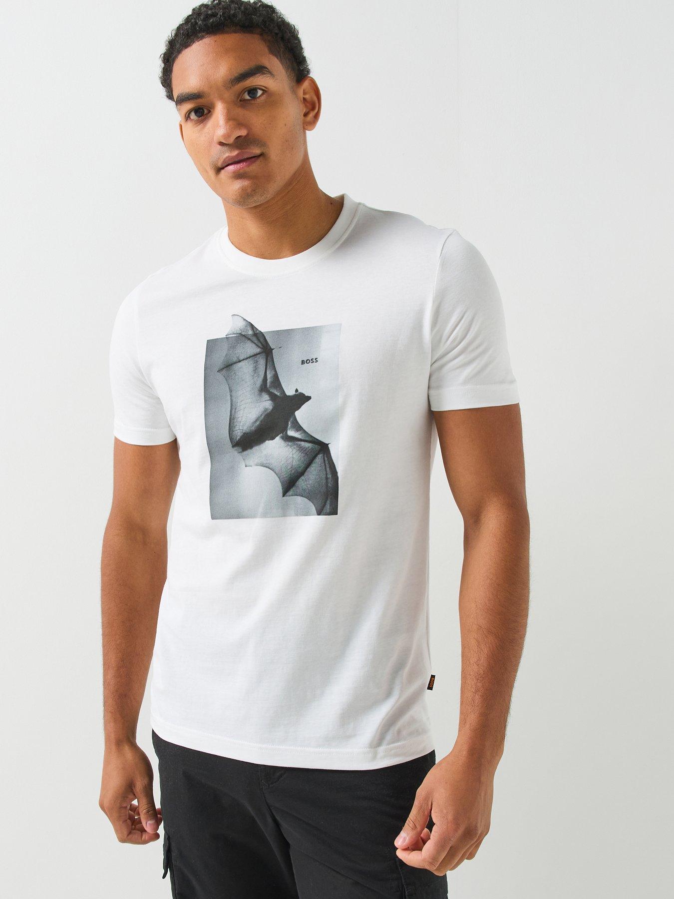 Image 1 of 6 of BOSS Te_Being Bat Graphic Regular Fit T-Shirt - White