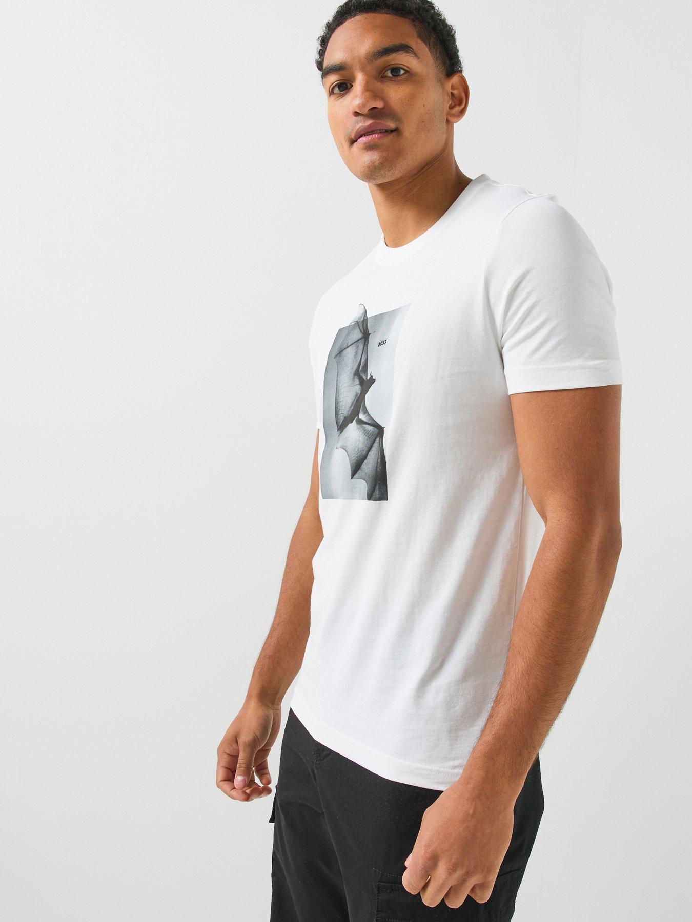 Image 4 of 6 of BOSS Te_Being Bat Graphic Regular Fit T-Shirt - White