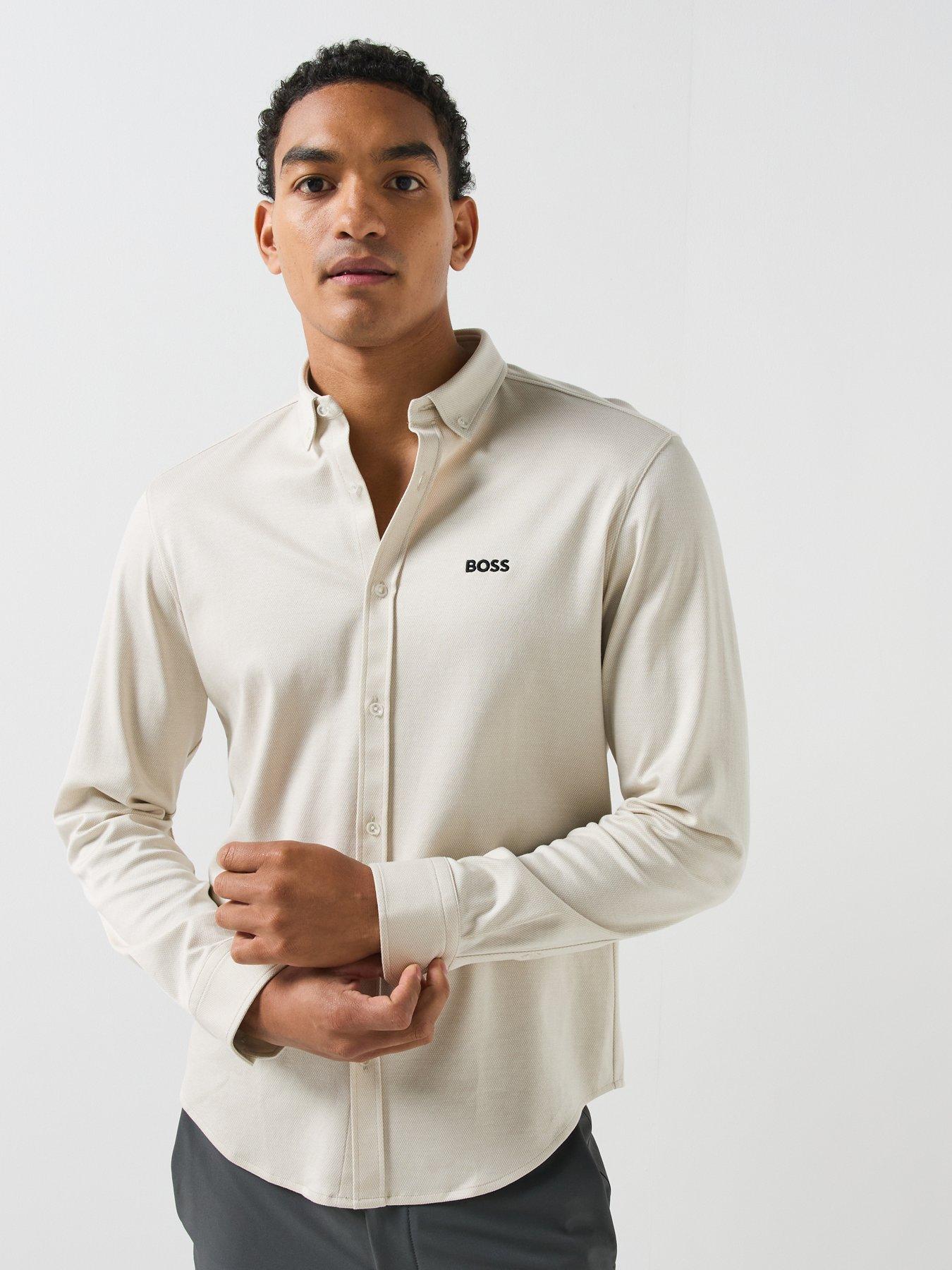 BOSS Motion Regular Fit Long Sleeve Shirt - Light Beige