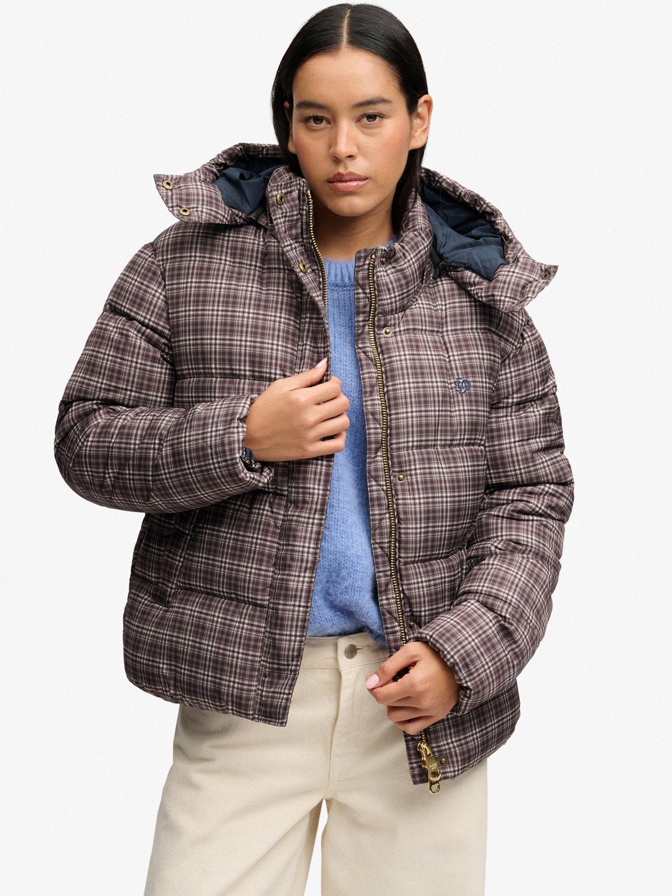 Image 1 of 7 of Superdry Premium Printed Check Puffer