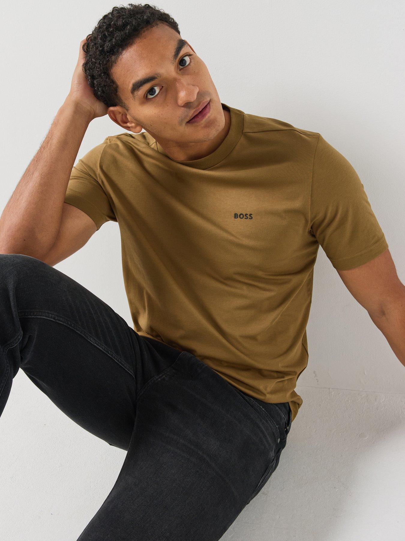 Image 1 of 5 of BOSS Mens Regular Fit Cotton Stretch T-Shirt - Brown
