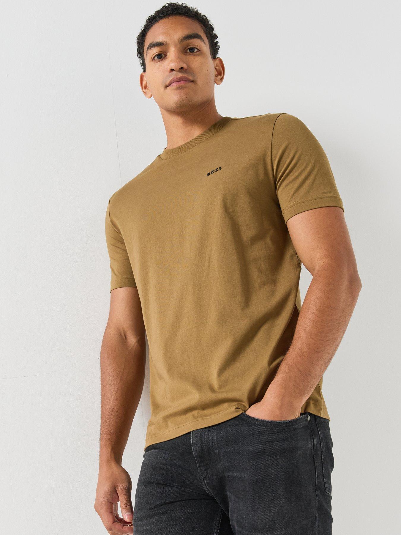 Image 5 of 5 of BOSS Mens Regular Fit Cotton Stretch T-Shirt - Brown