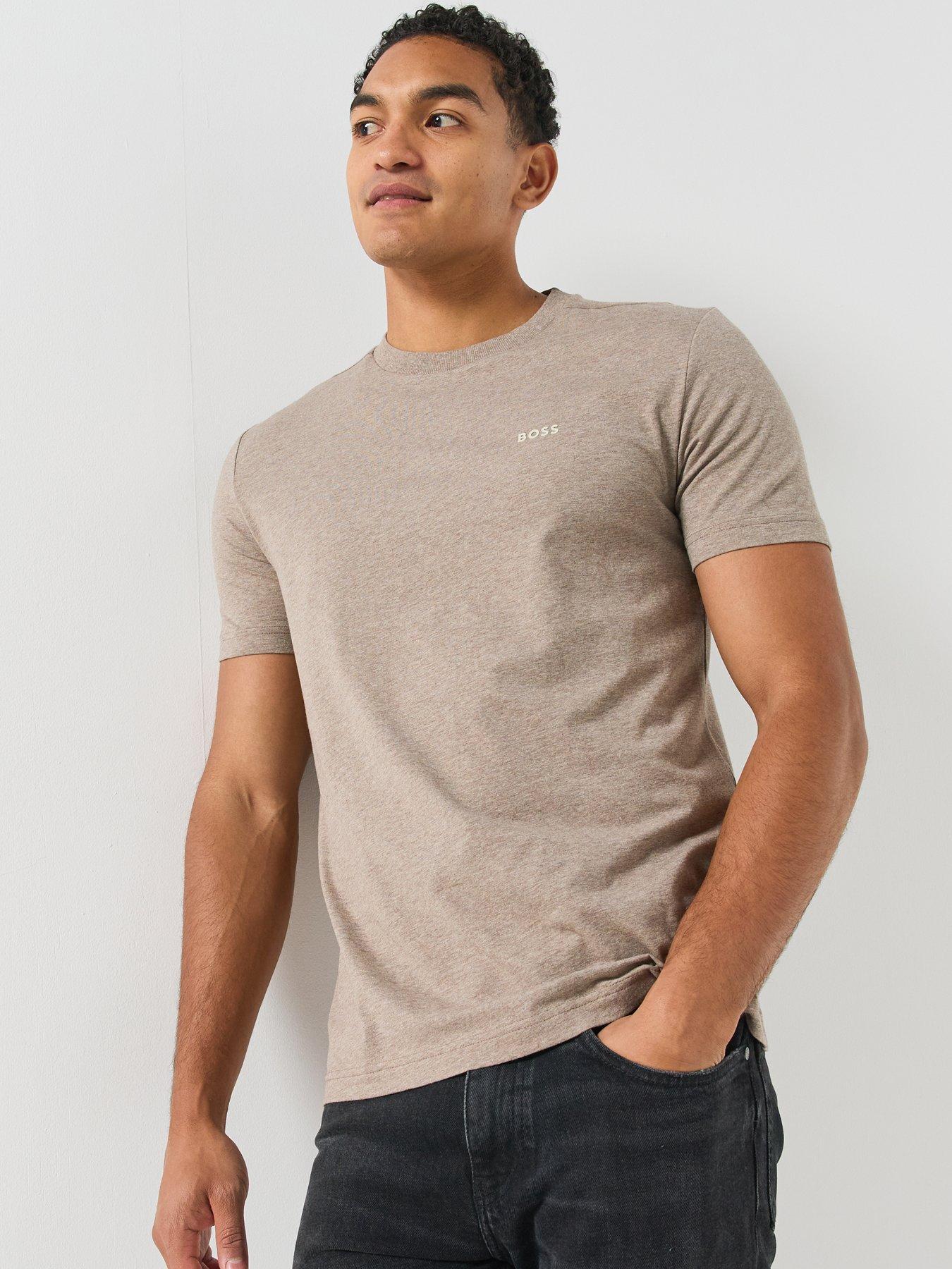 Image 5 of 5 of BOSS Mens Regular Fit Cotton Stretch T-Shirt - Brown