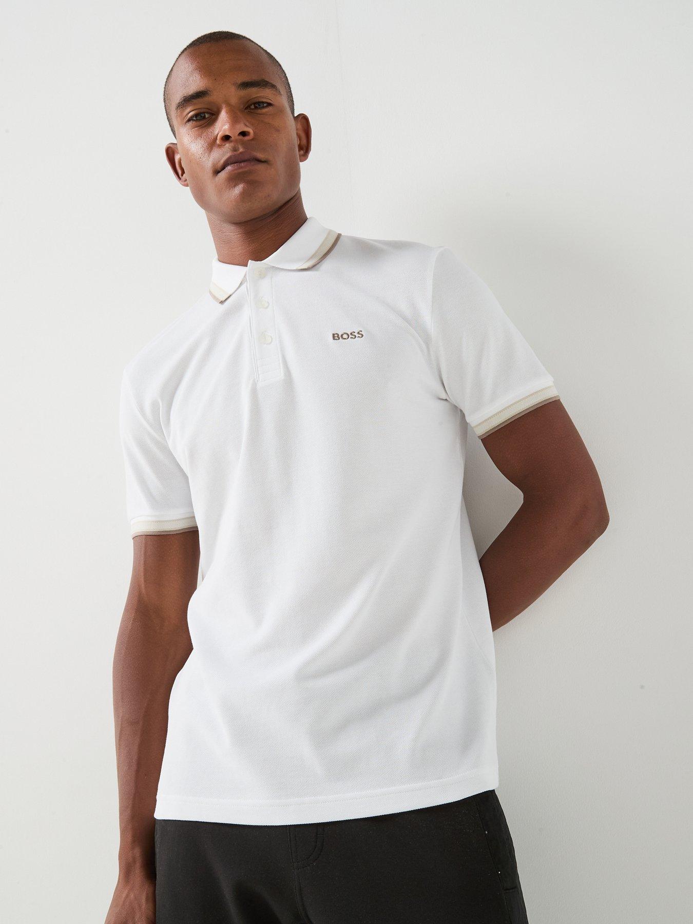 BOSS Paddy Regular Fit Tipping Polo Shirt - White