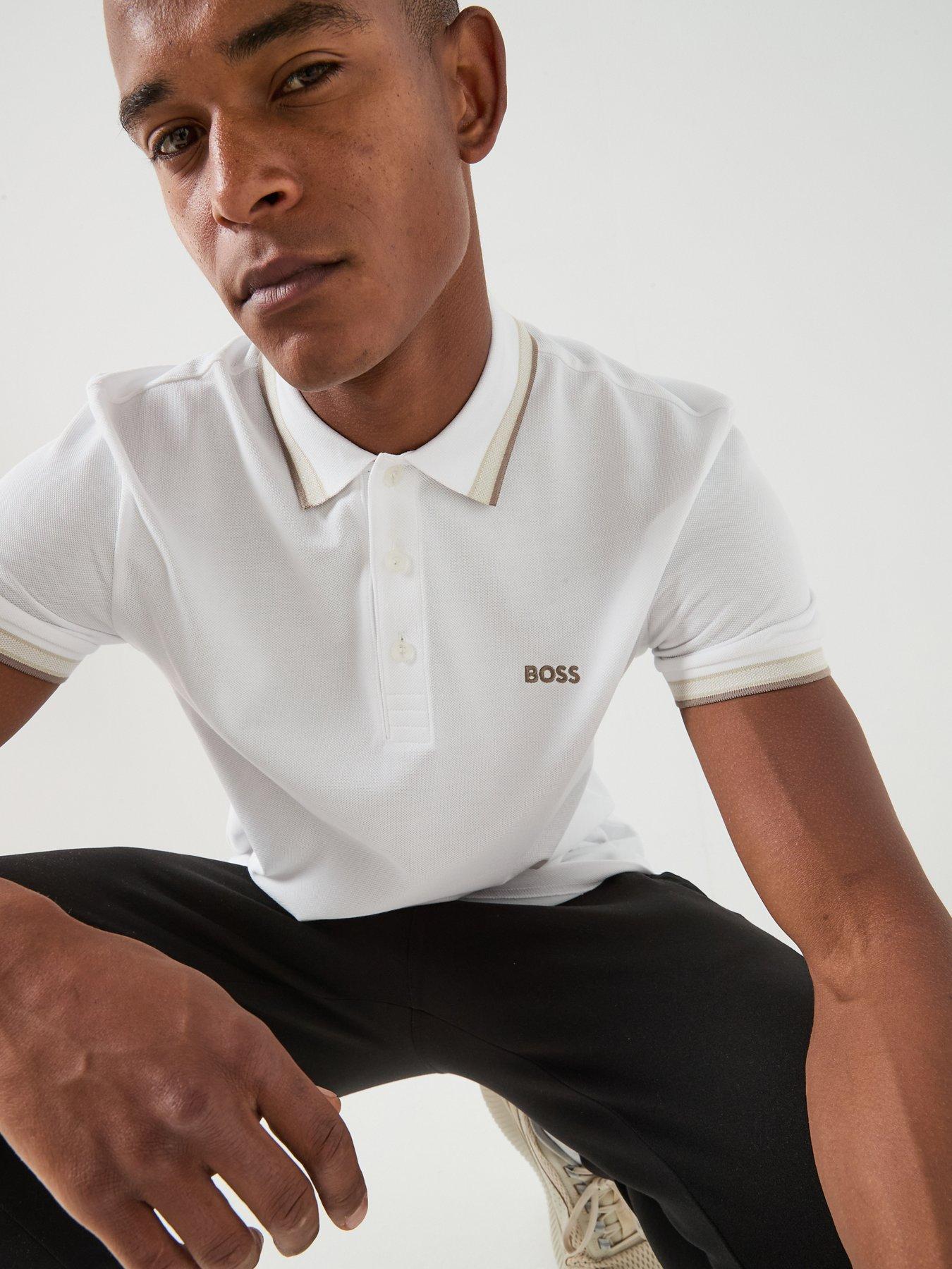 Image 6 of 6 of BOSS Paddy Regular Fit Tipping Polo Shirt - White