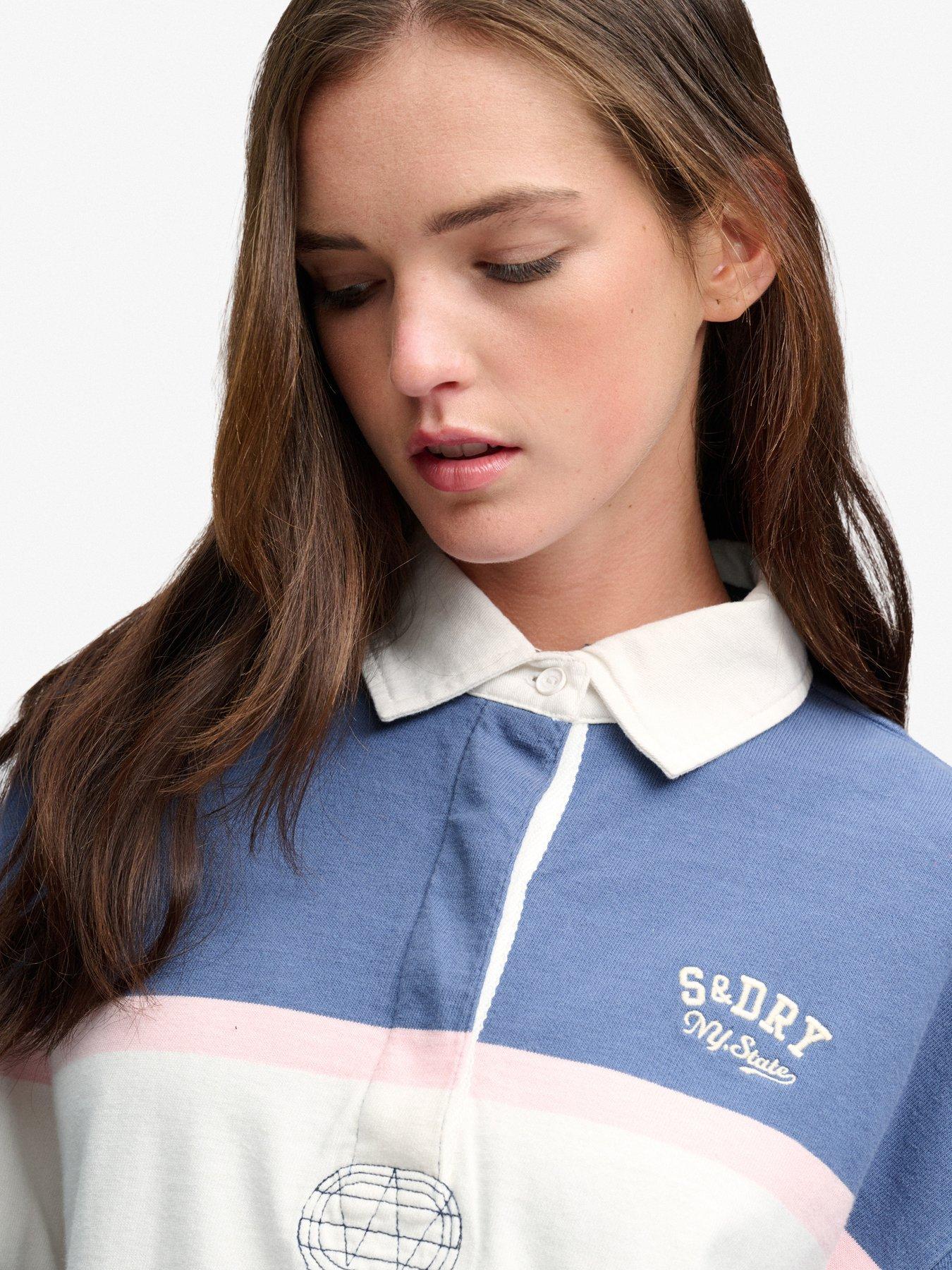 Image 3 of 7 of Superdry Womens Heritage Stripe Oversized Rugby Top - Blue