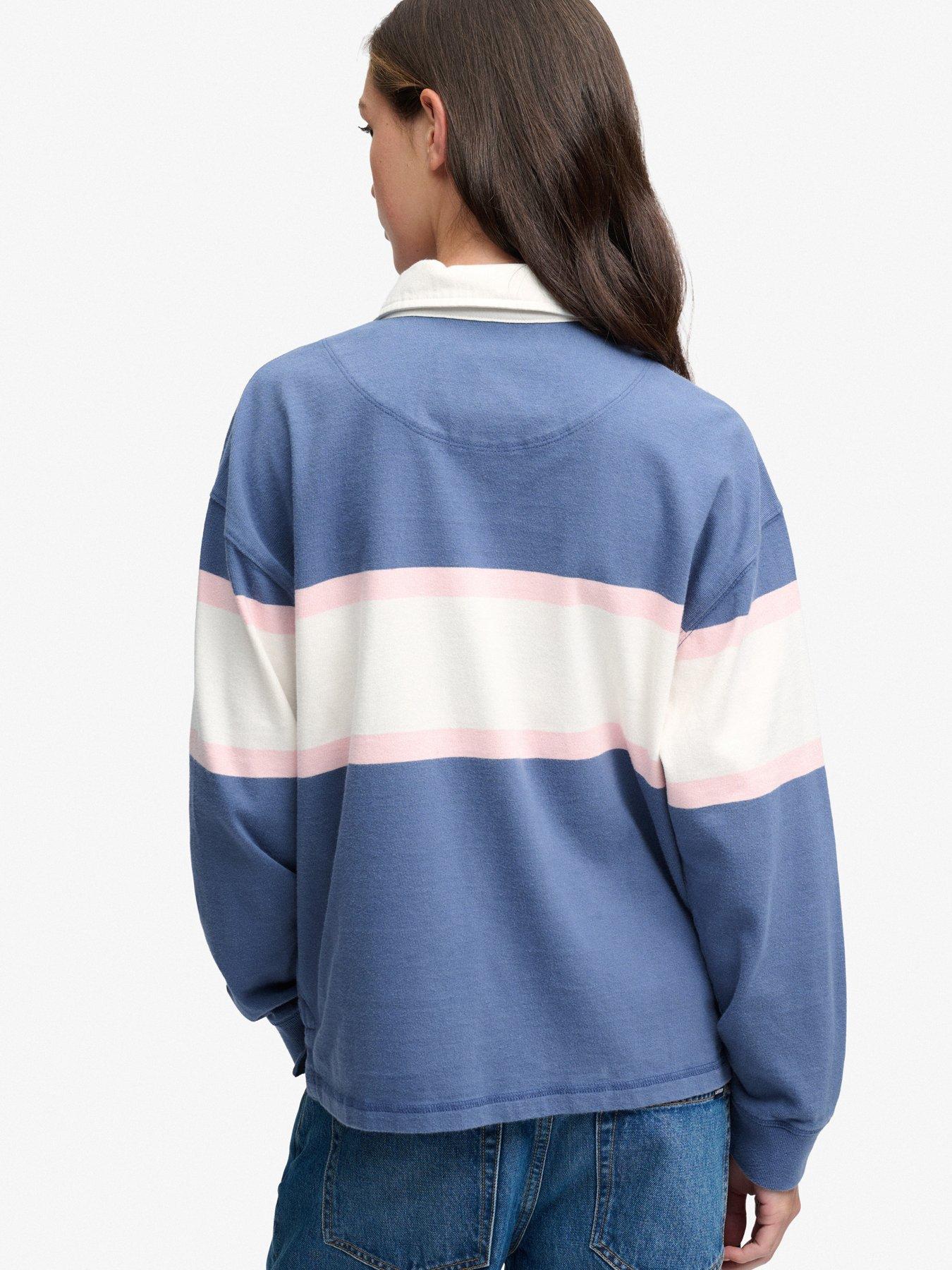 Image 4 of 7 of Superdry Womens Heritage Stripe Oversized Rugby Top - Blue