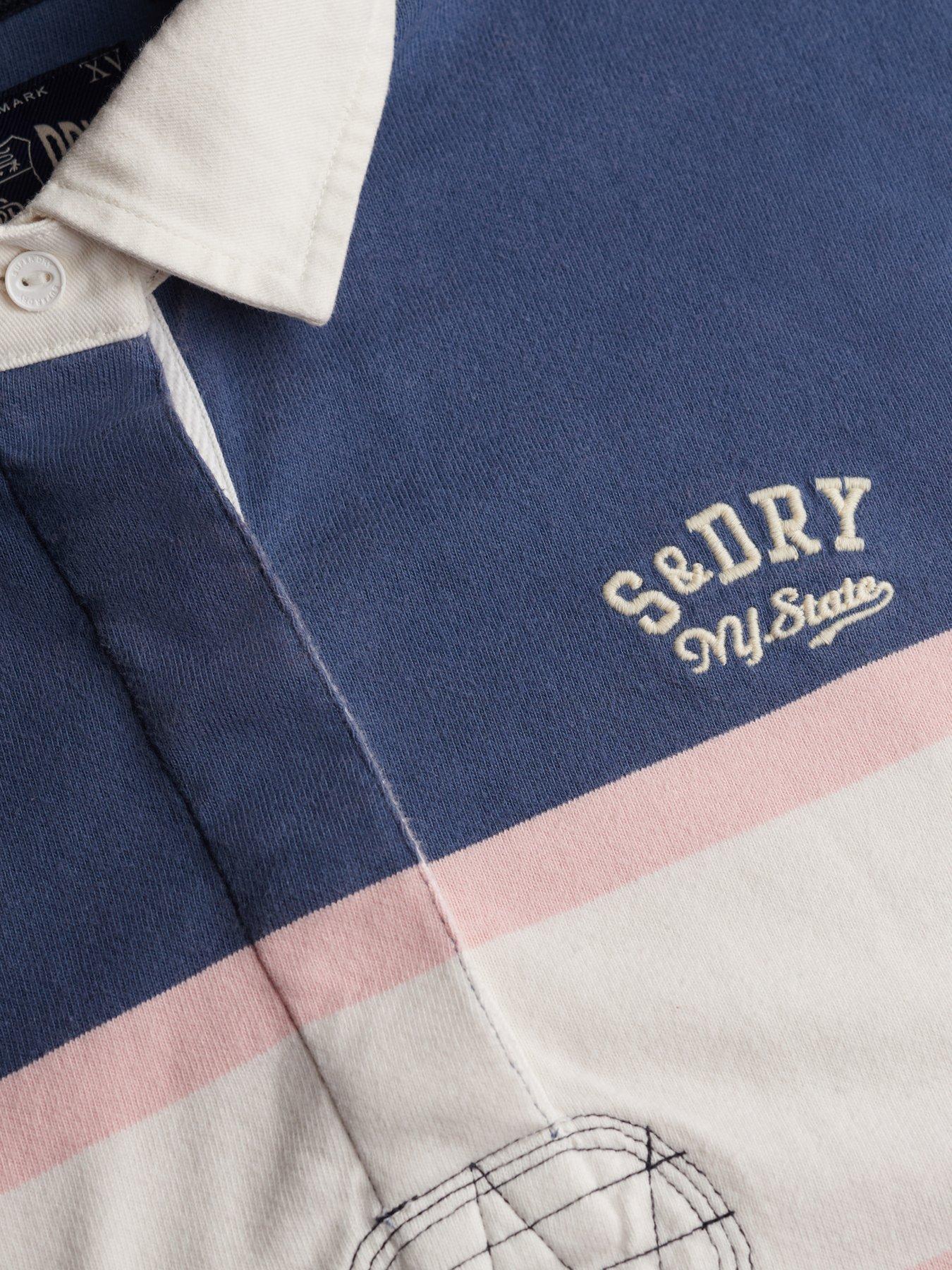 Image 5 of 7 of Superdry Womens Heritage Stripe Oversized Rugby Top - Blue