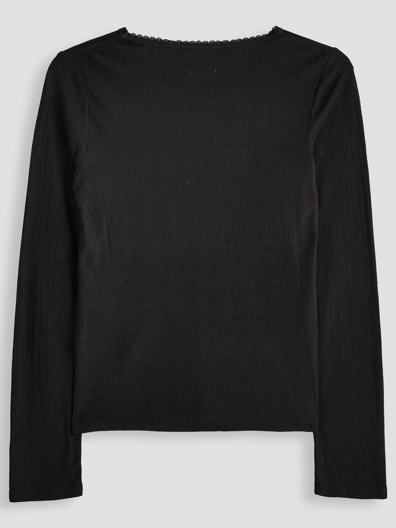Image 2 of 5 of The Very Collection Girls Thermal Pointelle Scallop Neck Top - Black