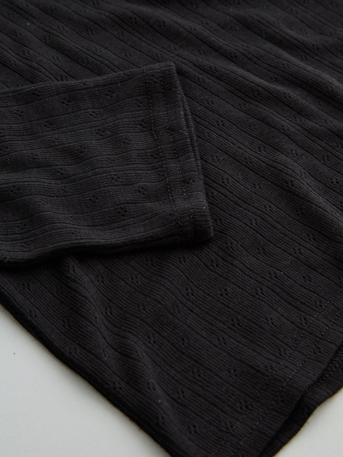 Image 4 of 5 of The Very Collection Girls Thermal Pointelle Scallop Neck Top - Black