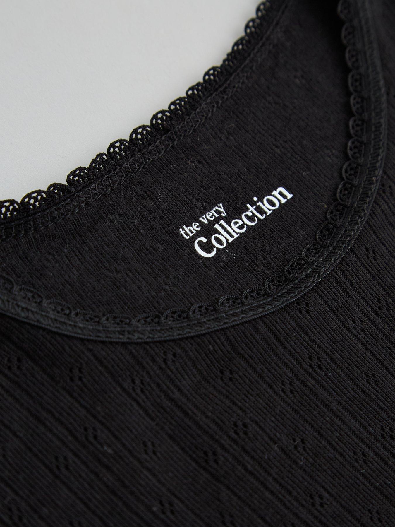 Image 5 of 5 of The Very Collection Girls Thermal Pointelle Scallop Neck Top - Black