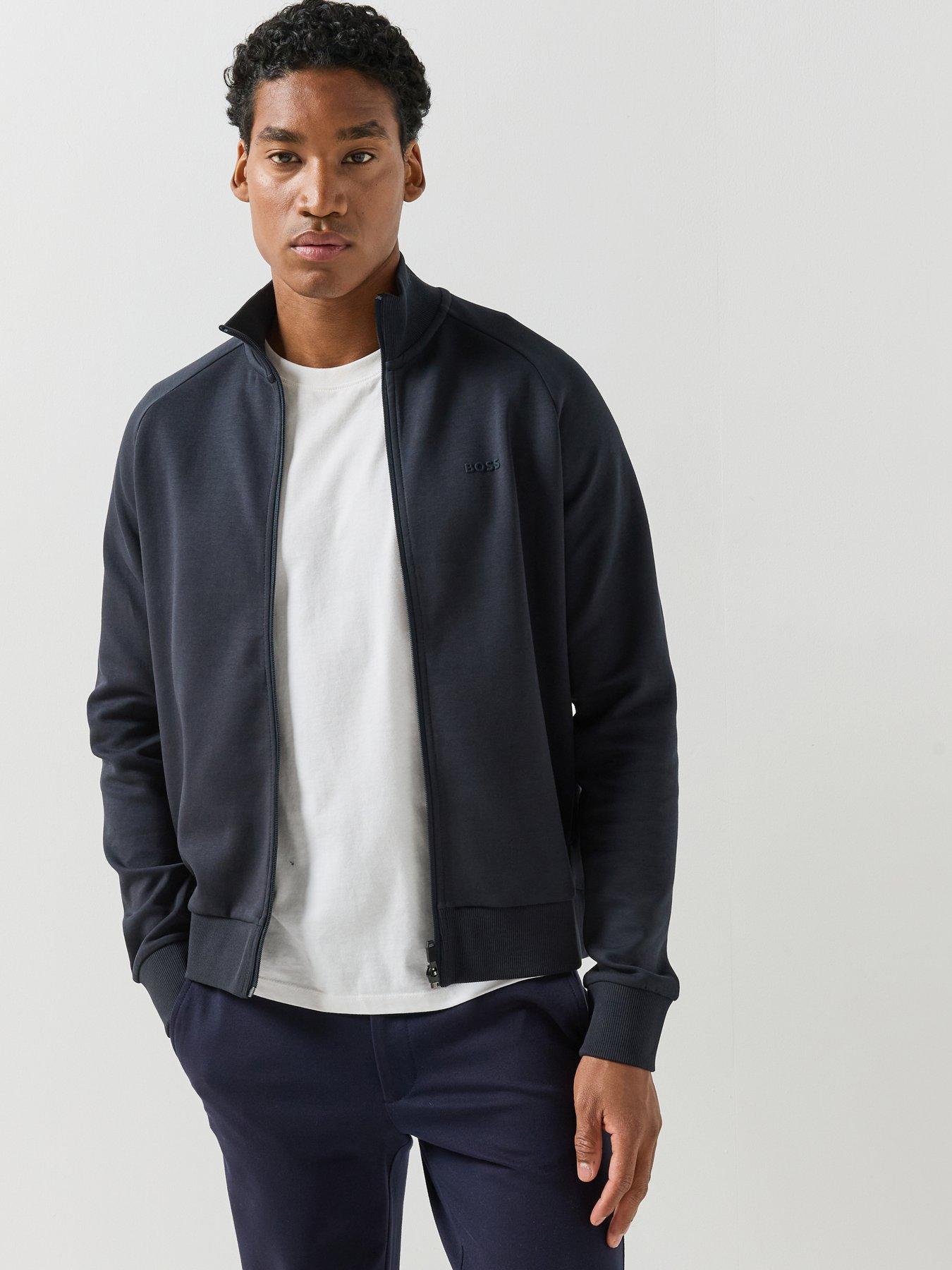 Image 1 of 6 of BOSS Mens Skaz Full Zip Funnel Neck Sweatshirt - Navy