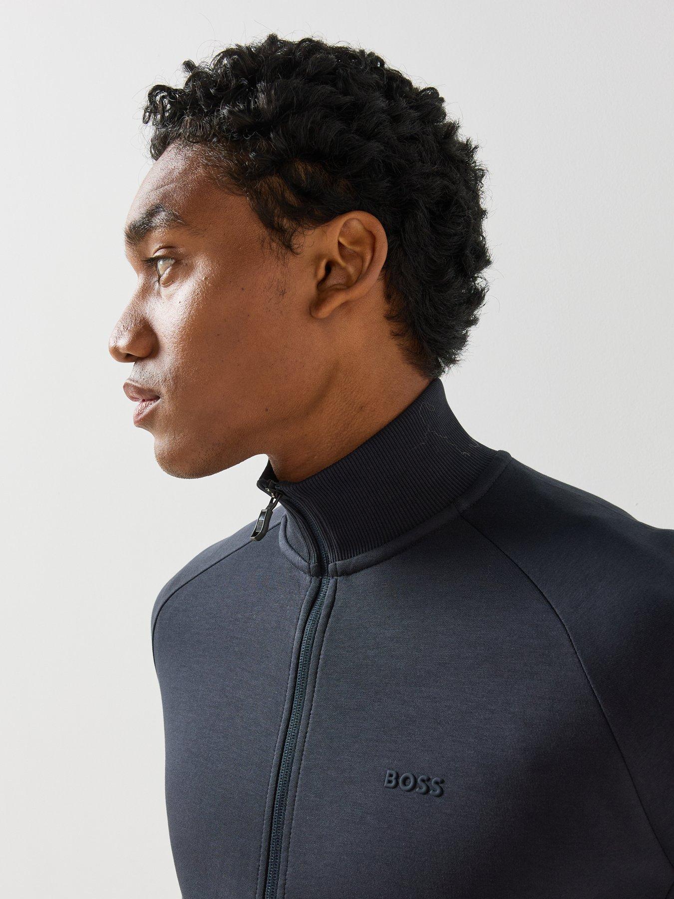 Image 4 of 6 of BOSS Mens Skaz Full Zip Funnel Neck Sweatshirt - Navy