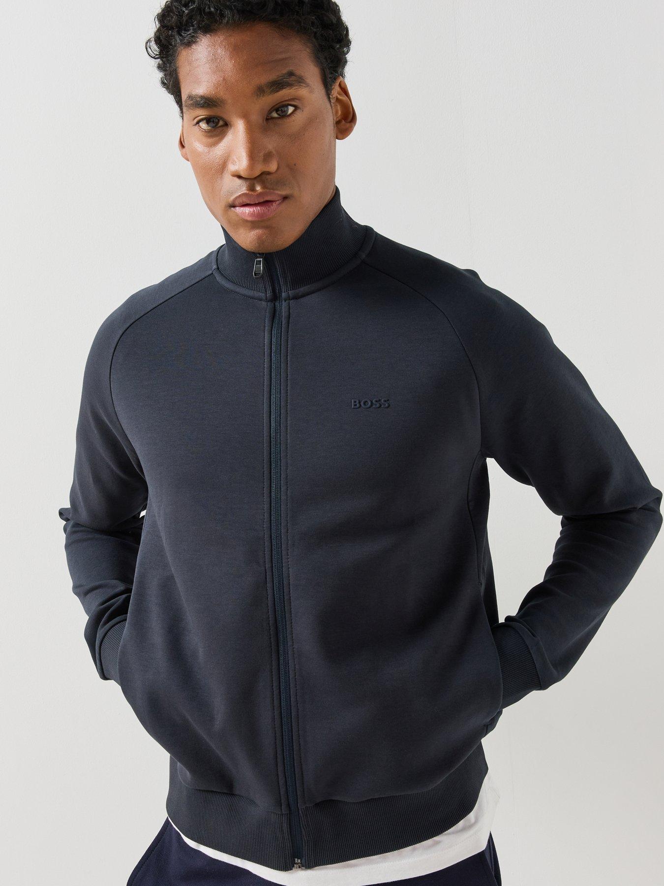 Image 5 of 6 of BOSS Mens Skaz Full Zip Funnel Neck Sweatshirt - Navy