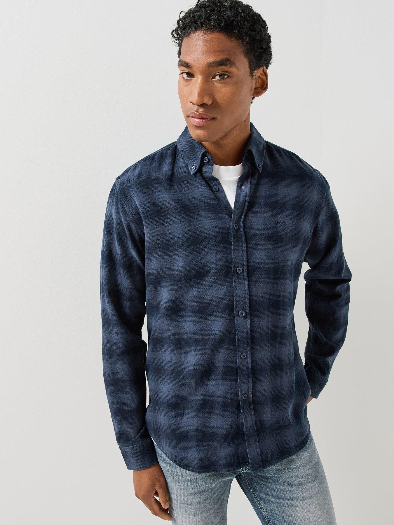Image 1 of 5 of BOSS Mens Rickert Check Regular Fit Oxford Shirt - Navy