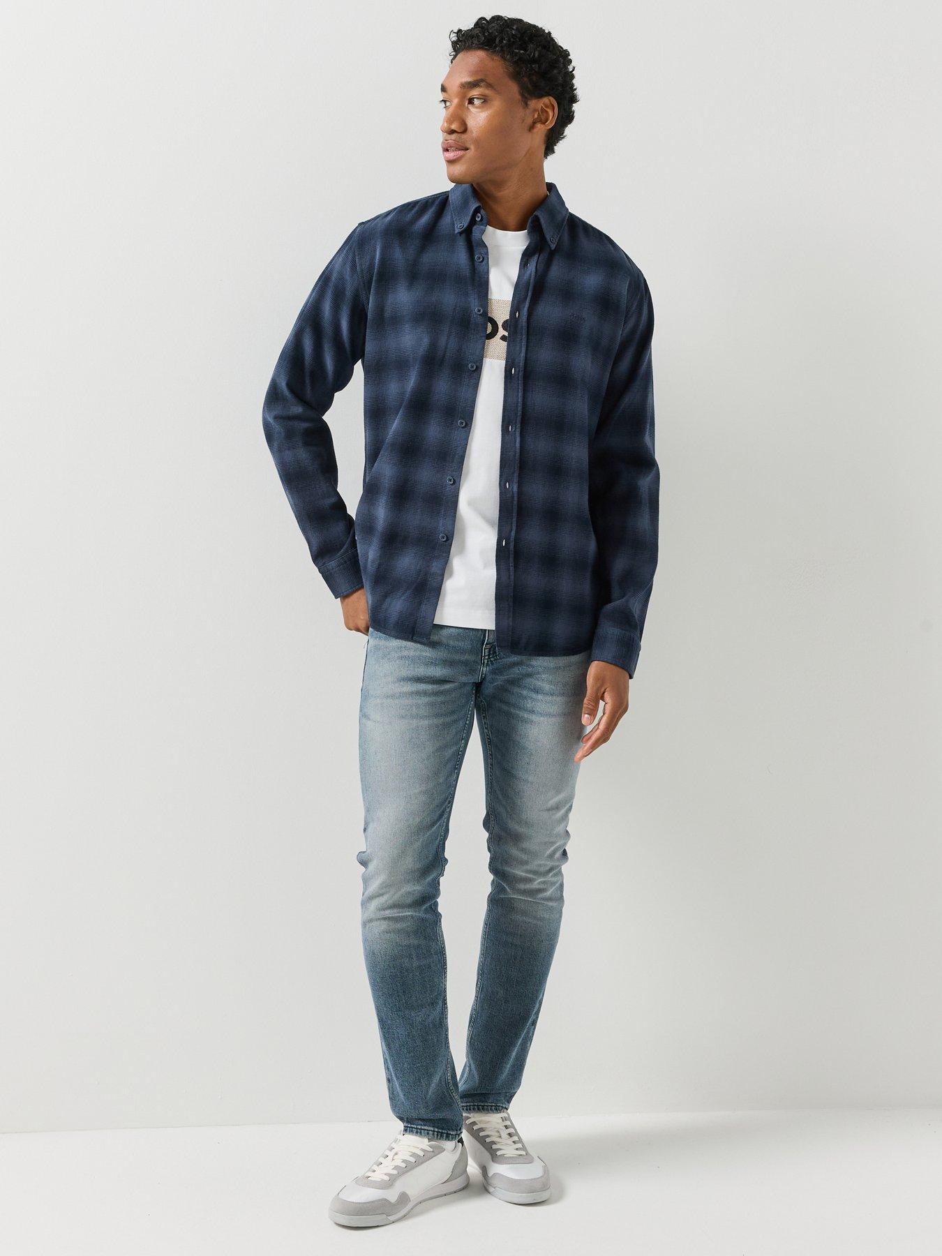 Image 3 of 5 of BOSS Mens Rickert Check Regular Fit Oxford Shirt - Navy