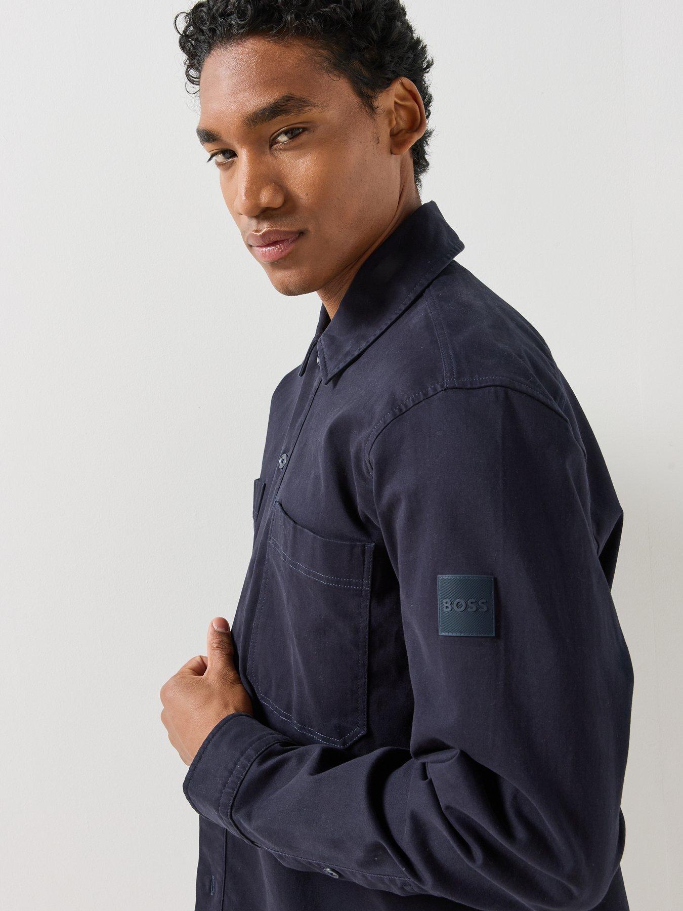 Image 4 of 6 of BOSS Mens Locky Relaxed Stretch Utility Shirt - Blue